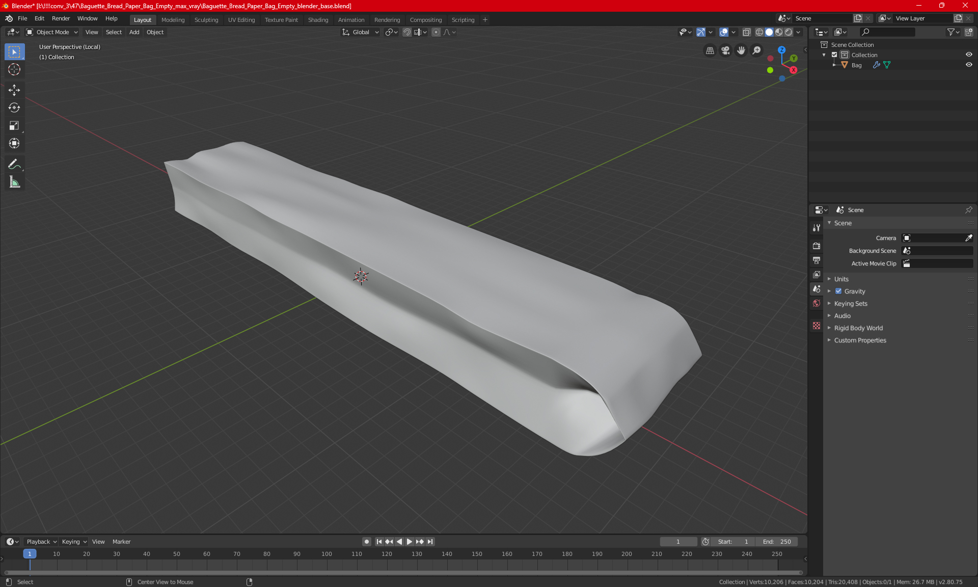 3D model Baguette Bread Paper Bag Empty
