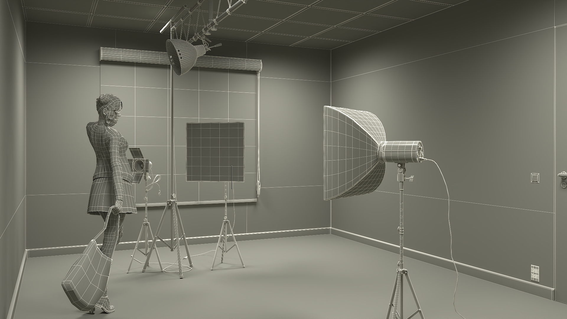 3D Female Character in Photo Studio Setup model
