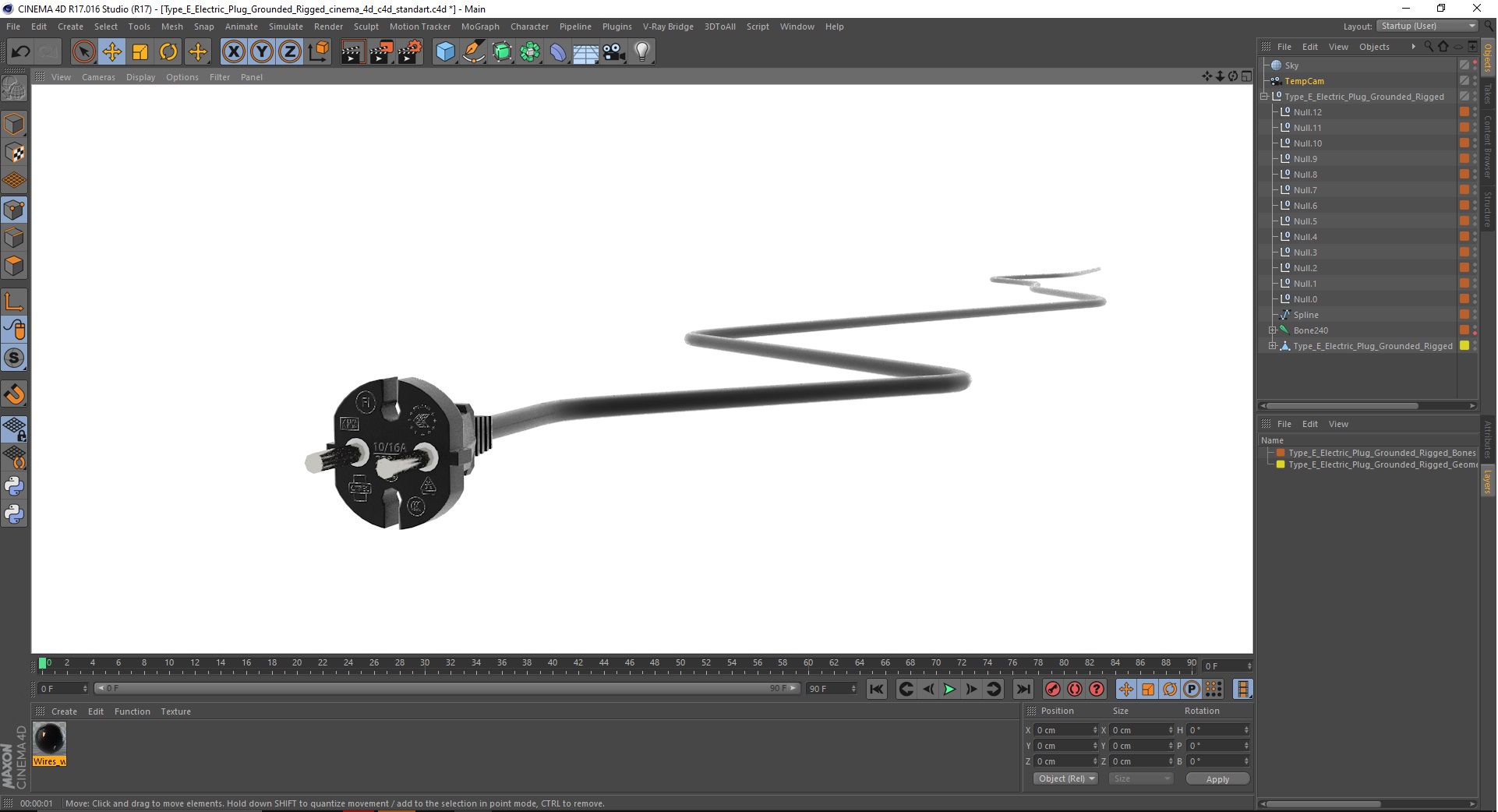 Type E Electric Plug Black Rigged for Cinema 4D 3D