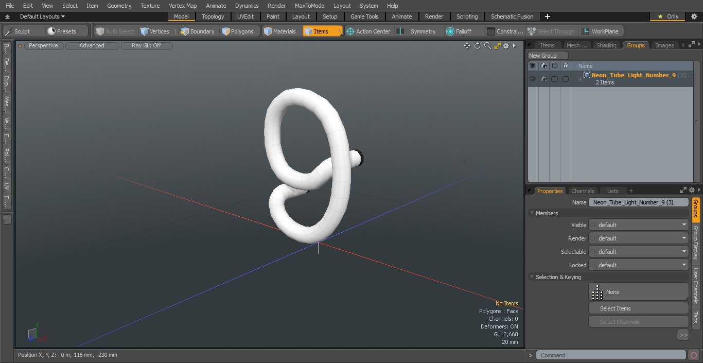 Neon Tube Light Number 9 3D model