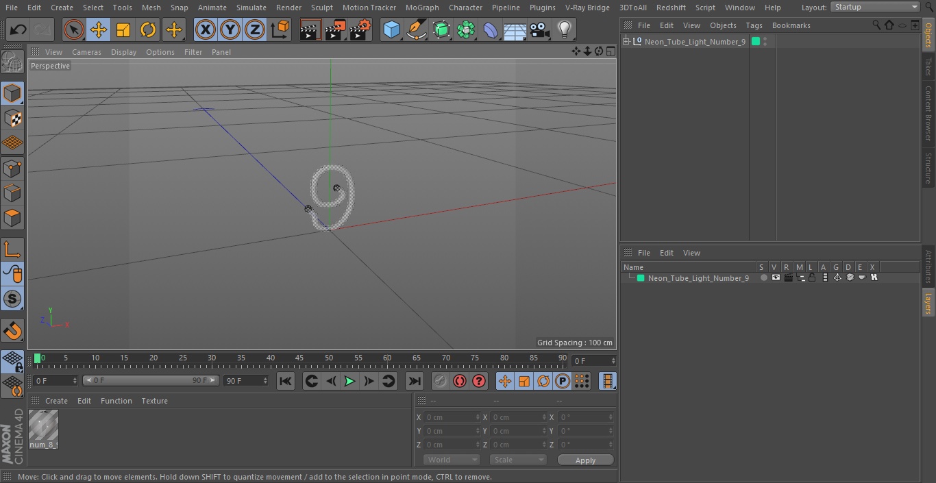 Neon Tube Light Number 9 3D model