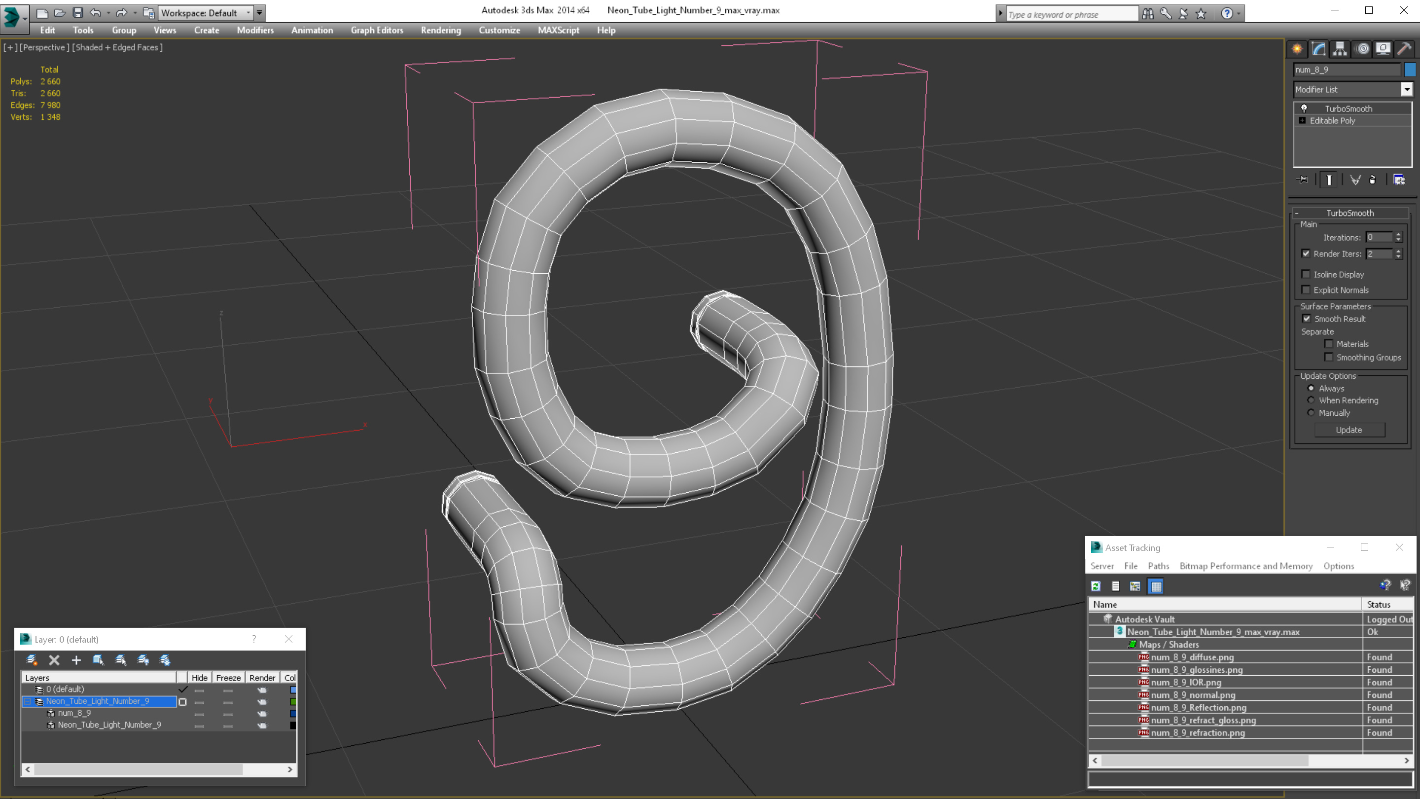 Neon Tube Light Number 9 3D model