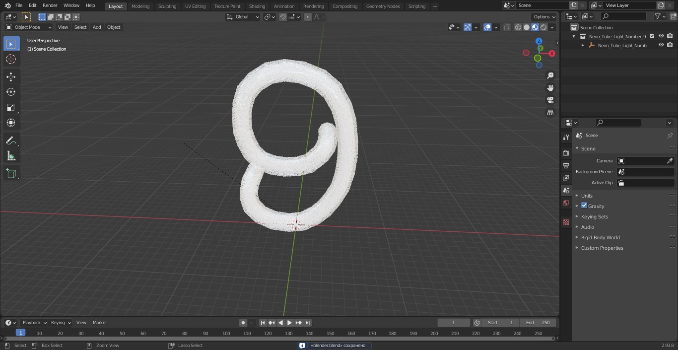 Neon Tube Light Number 9 3D model