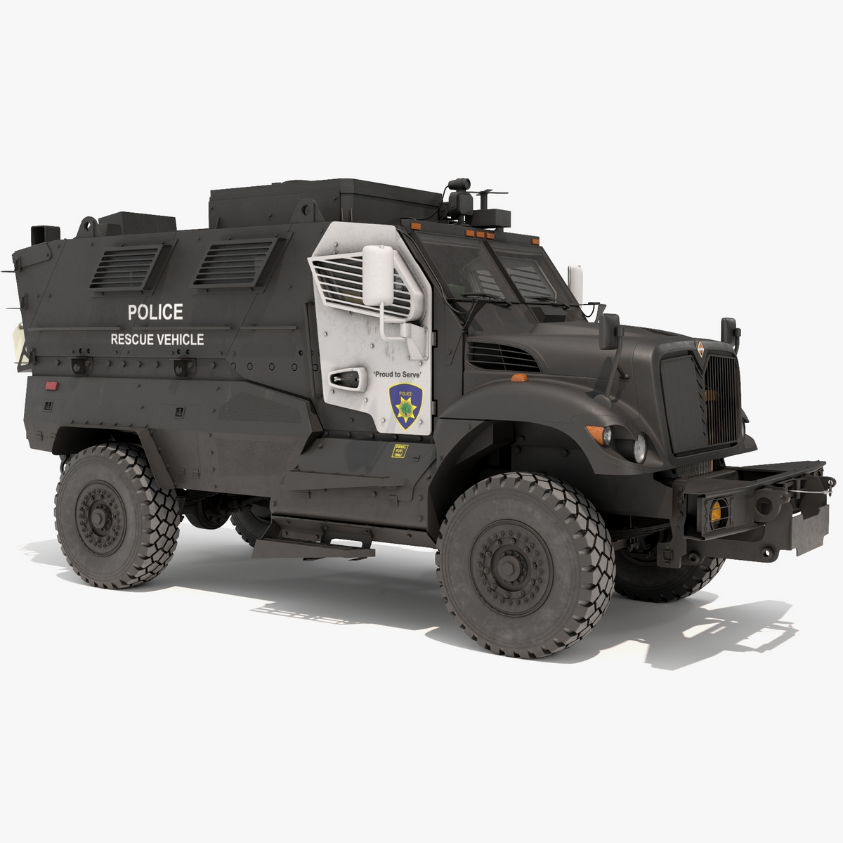 3D Armored Police Rescue Vehicle Black Rigged for Maya