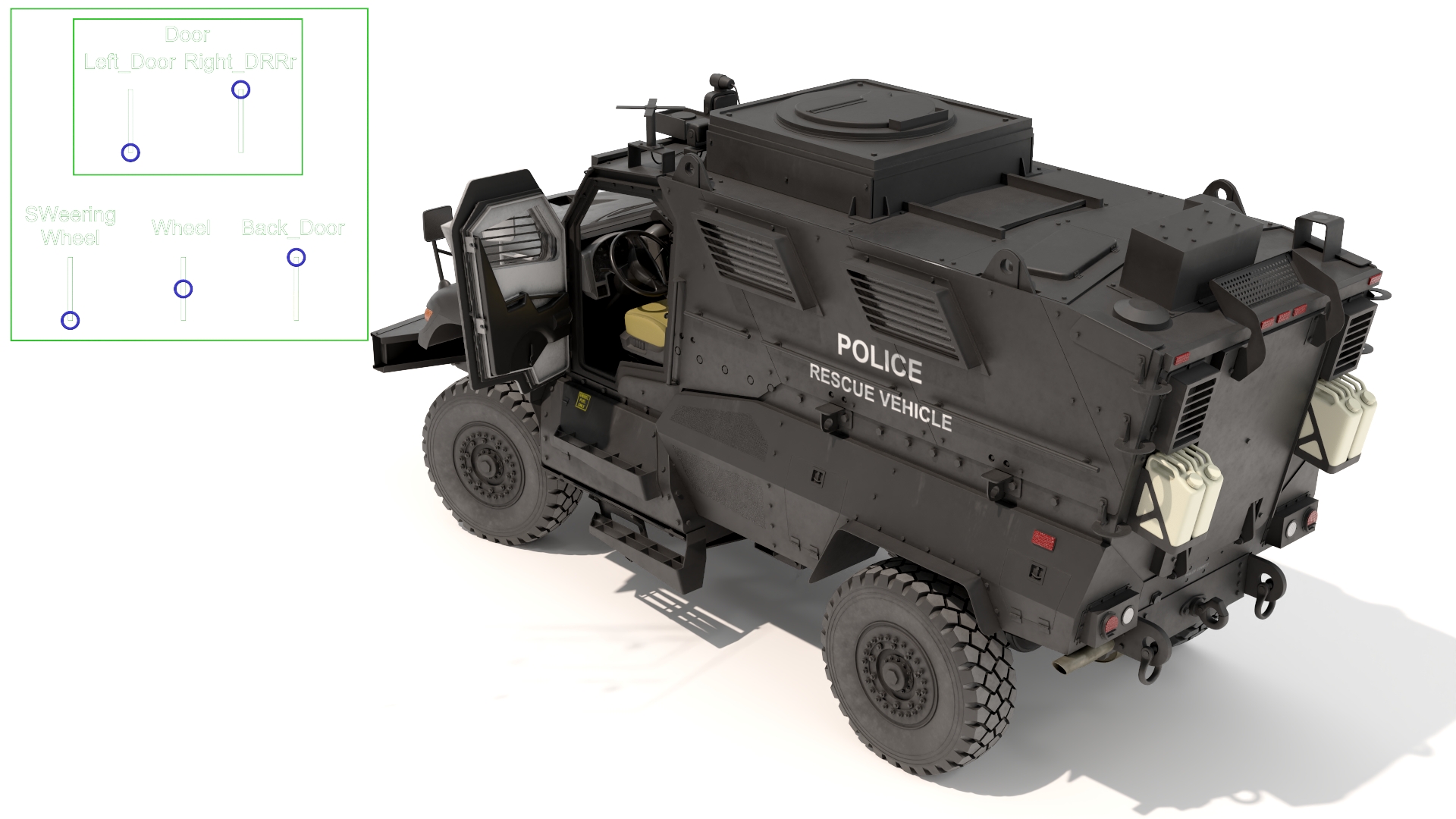 3D Armored Police Rescue Vehicle Black Rigged for Maya