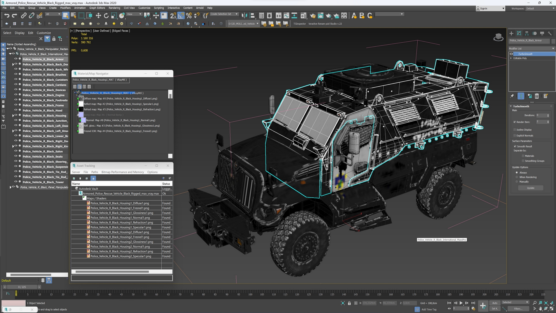 3D Armored Police Rescue Vehicle Black Rigged for Maya