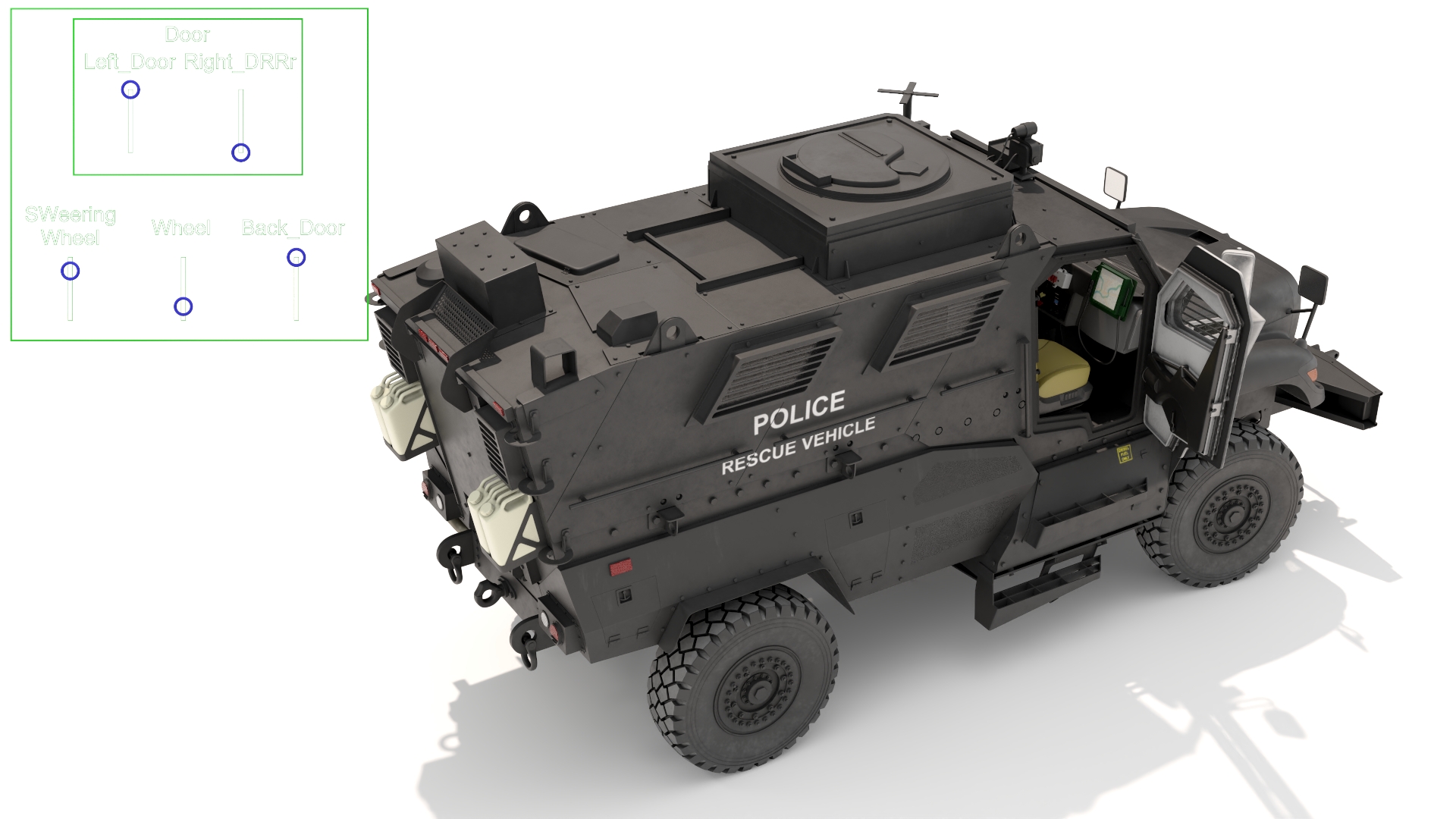 3D Armored Police Rescue Vehicle Black Rigged for Maya