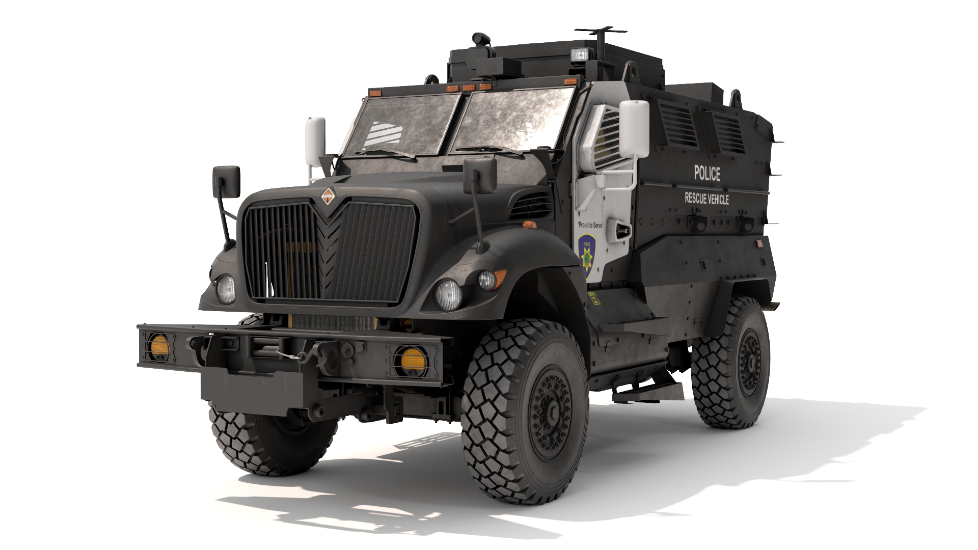 3D Armored Police Rescue Vehicle Black Rigged for Maya