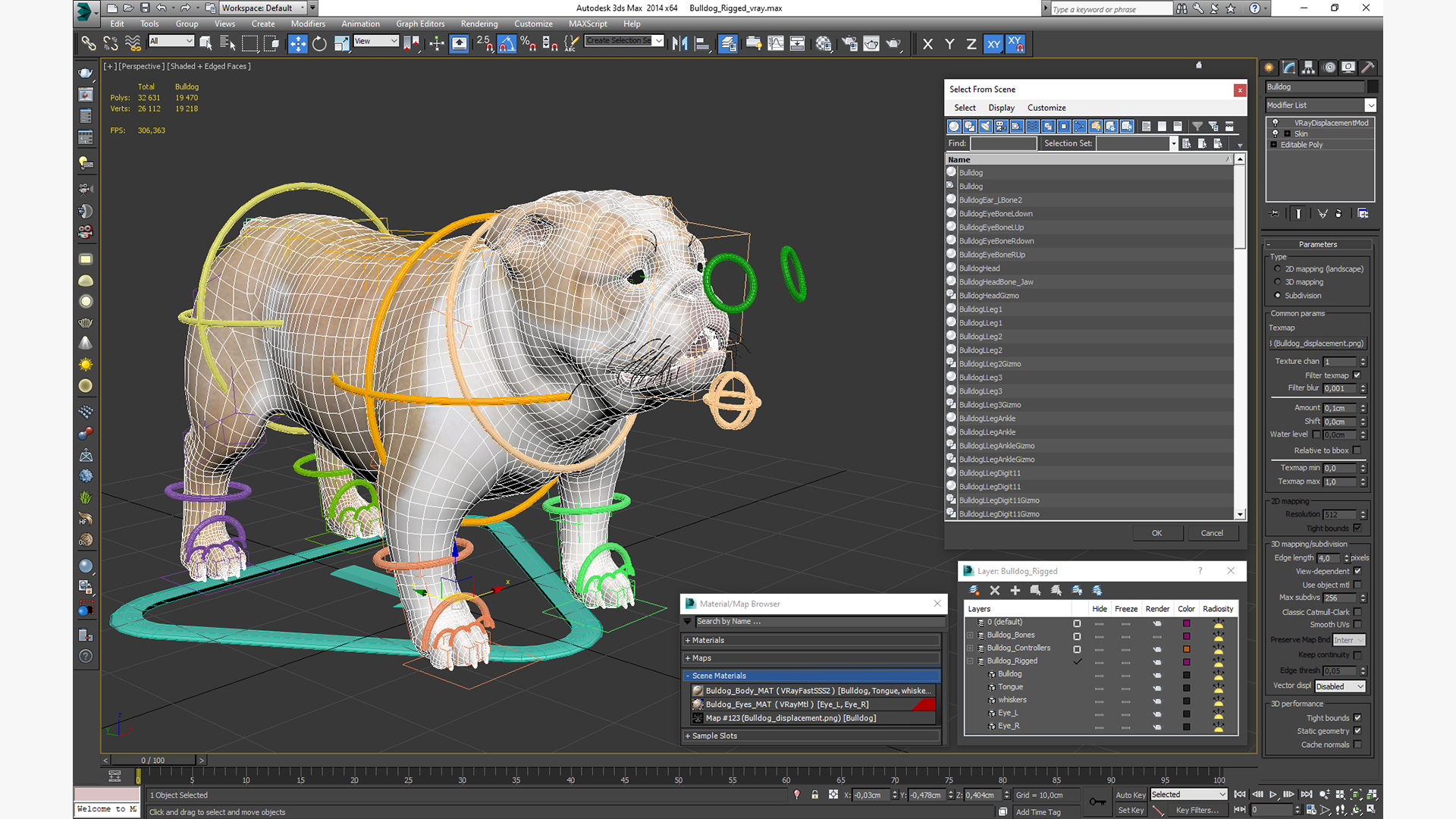 3D Bulldog Rigged for Maya model