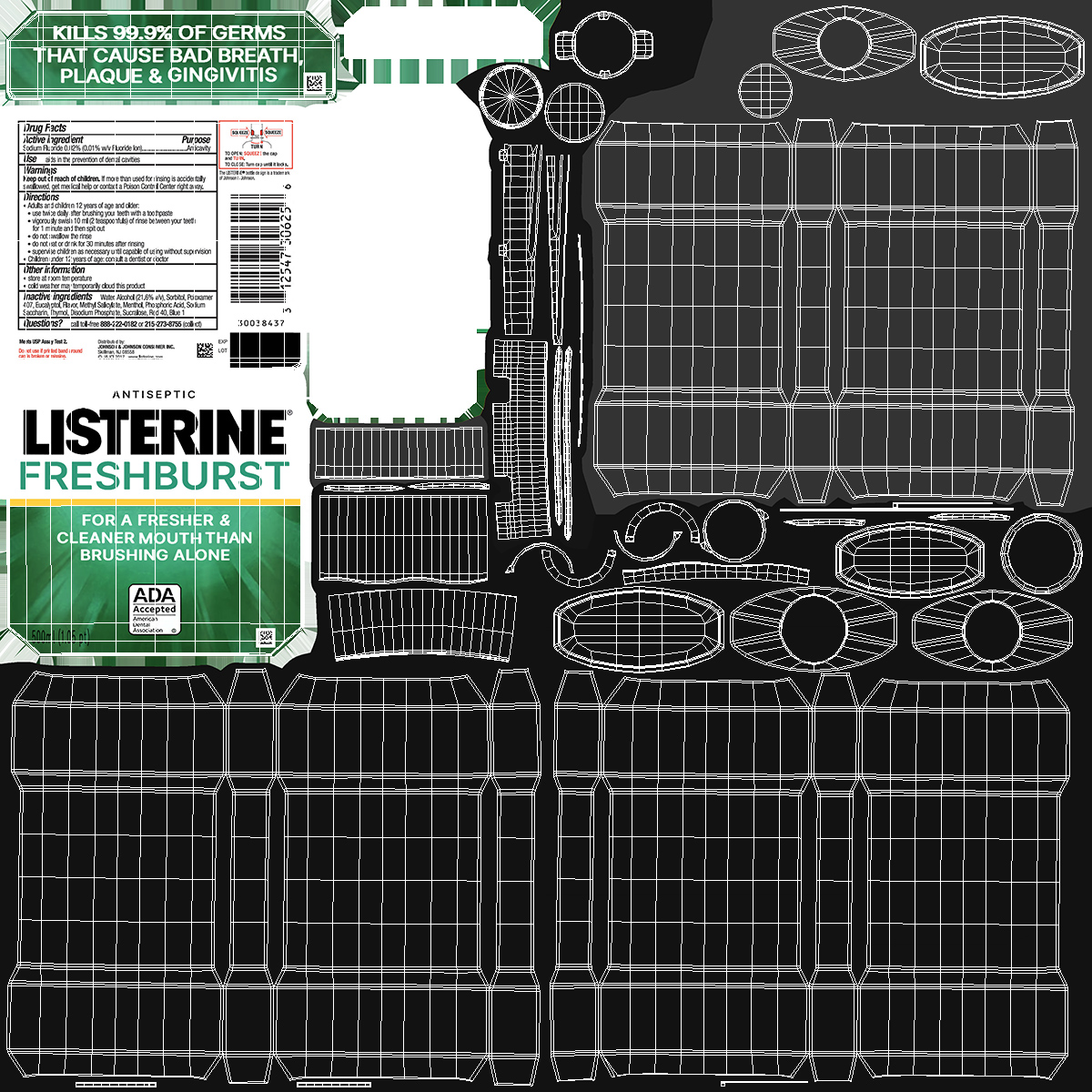 Listerine Freshburst Antiseptic Mouthwash 500ml 3D