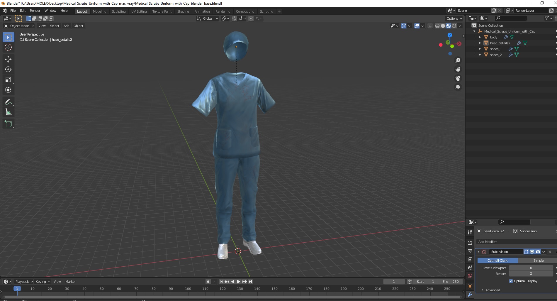 3D Medical Scrubs Uniform with Cap