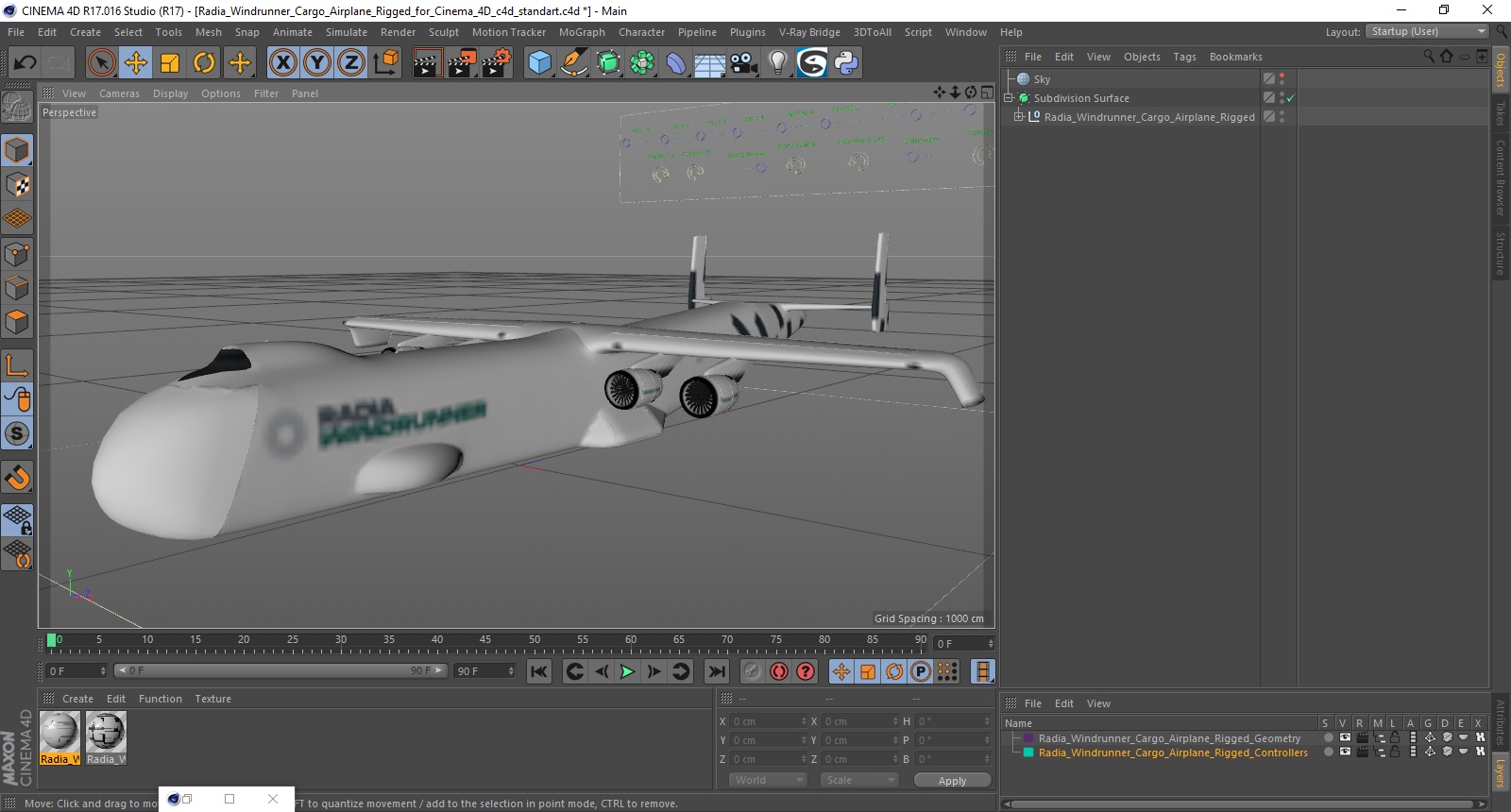 Radia Windrunner Cargo Airplane Rigged for Cinema 4D 3D