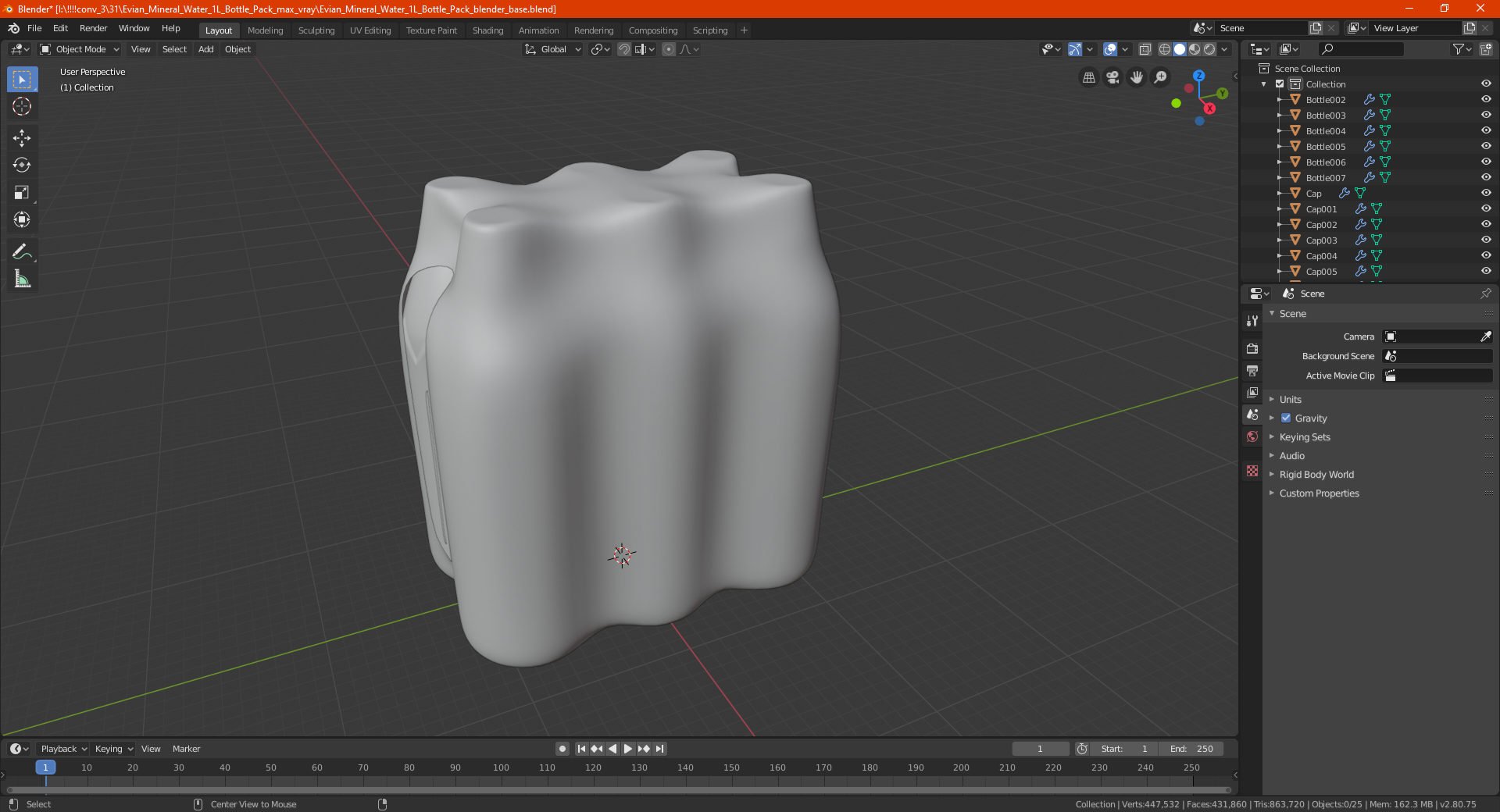 Evian Mineral Water 1L Bottle Pack 3D model
