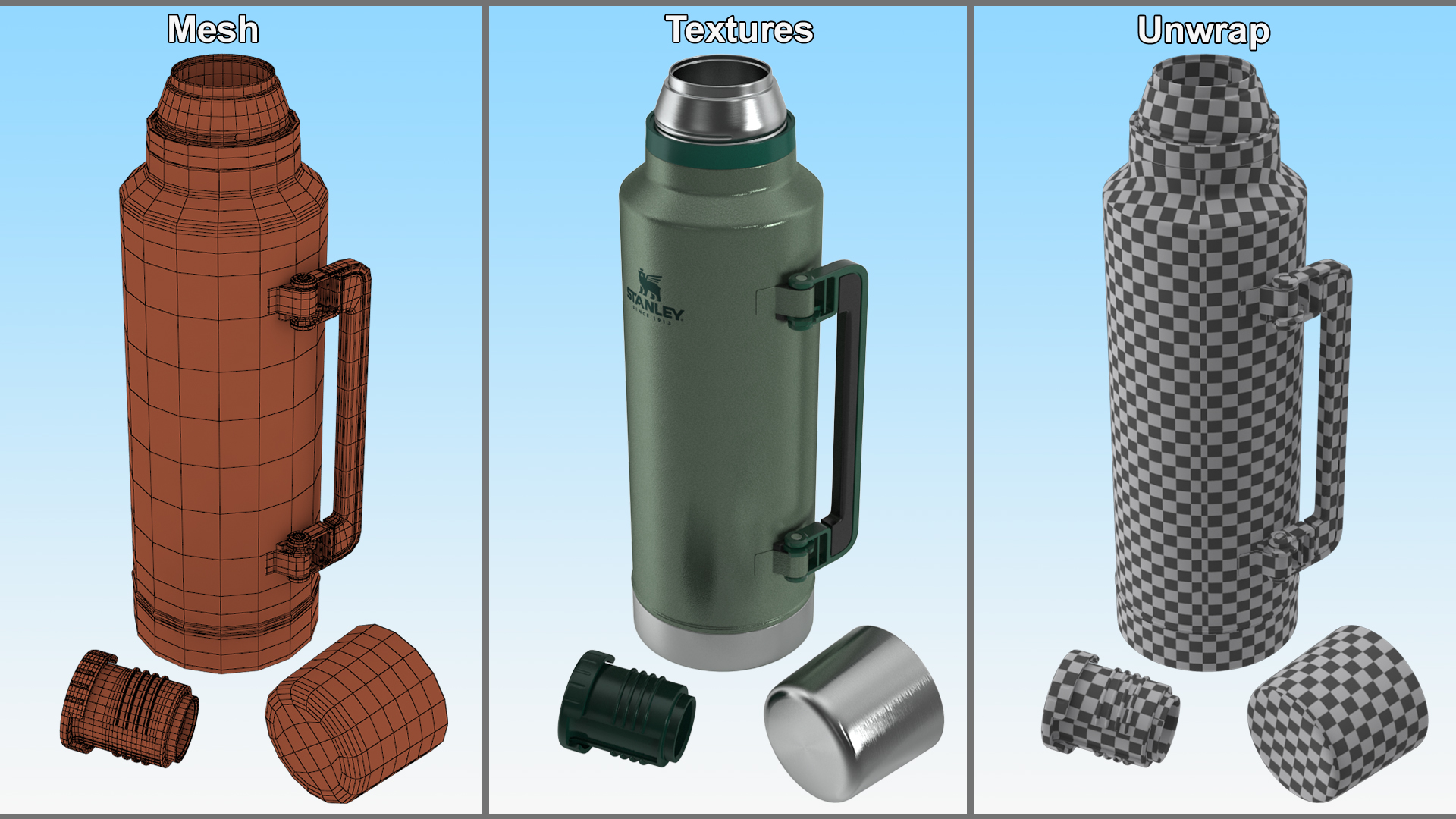3D Stanley Classic Bottle Open with Folded Handle