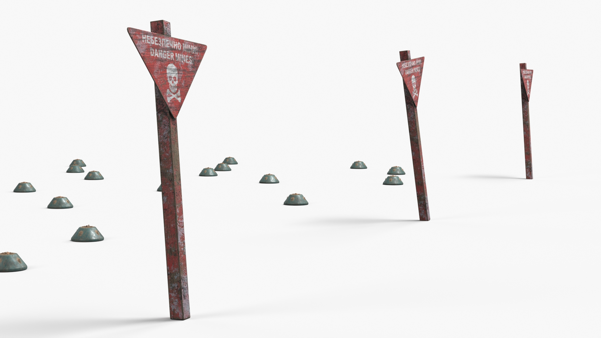 Land Mine Field with Warning Signs, view 3