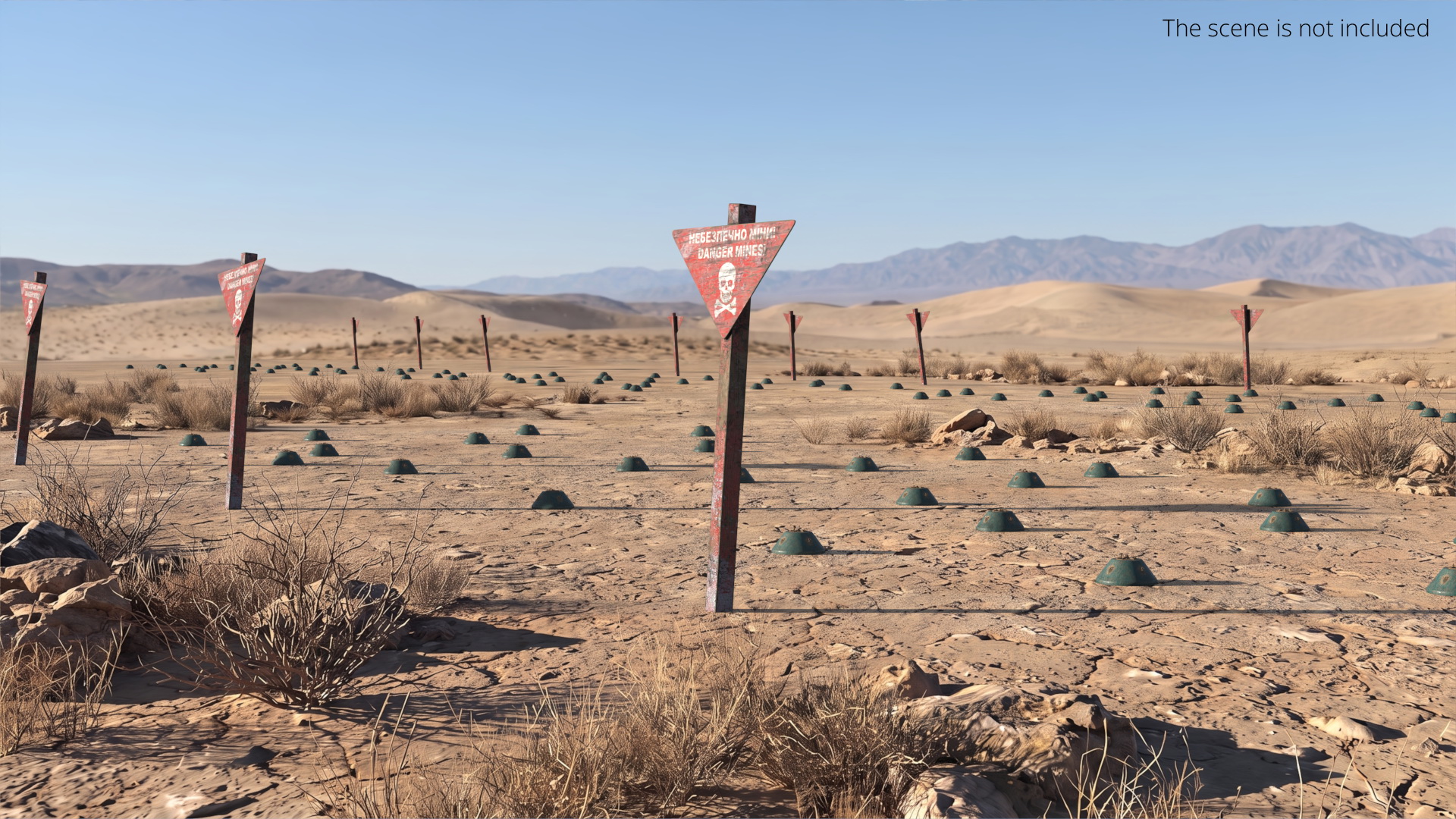 Land Mine Field with Warning Signs, view 2