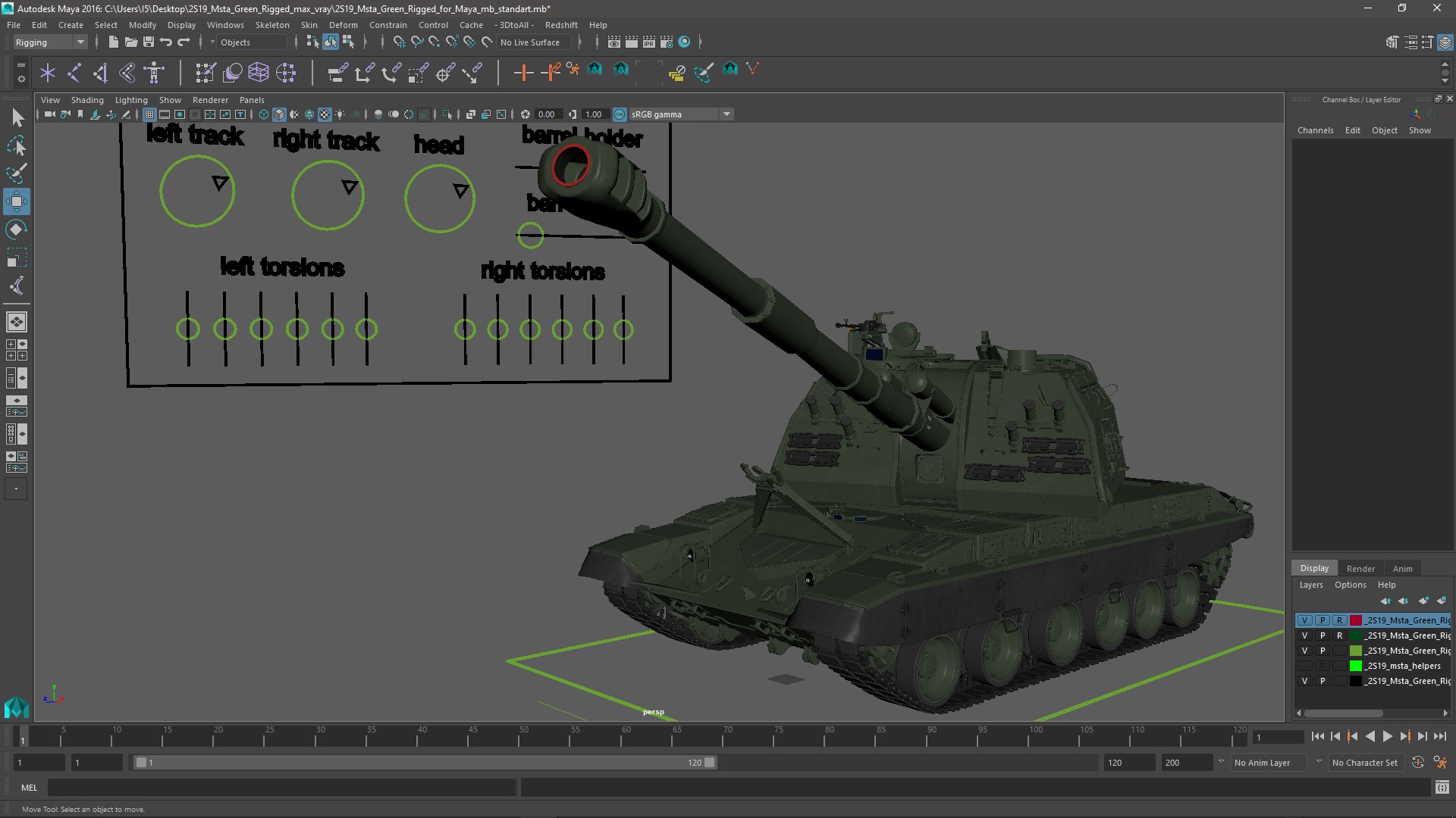 3D 2S19 Msta Green Rigged for Maya