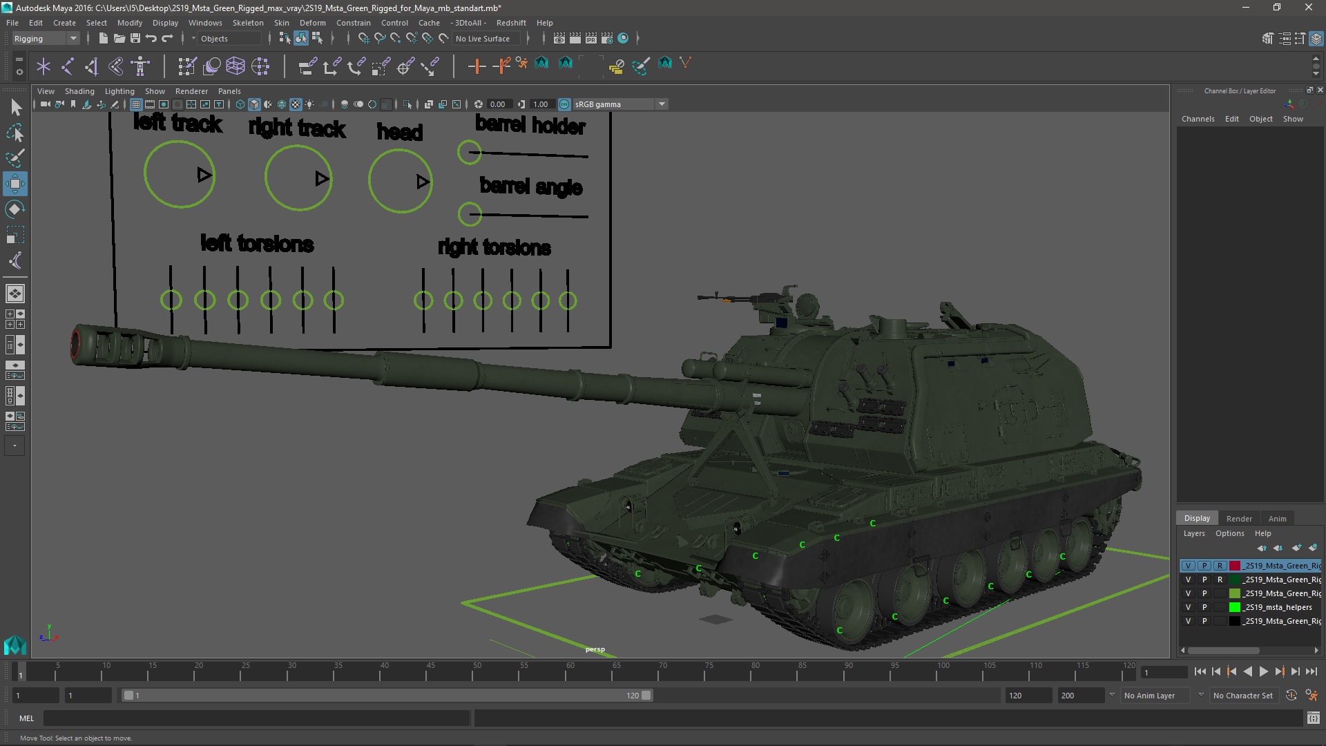 3D 2S19 Msta Green Rigged for Maya