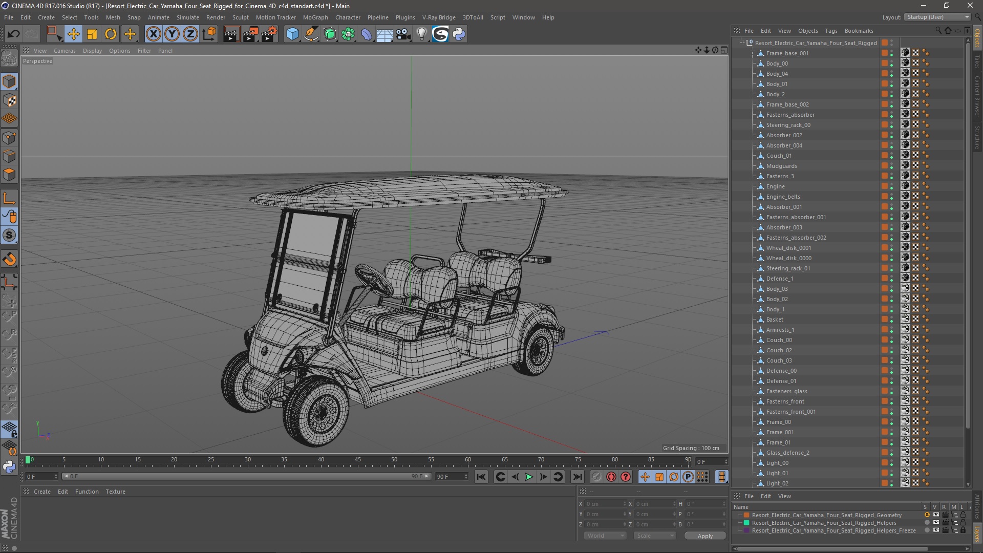Resort Electric Car Yamaha Four Seat Rigged for Cinema 4D 3D