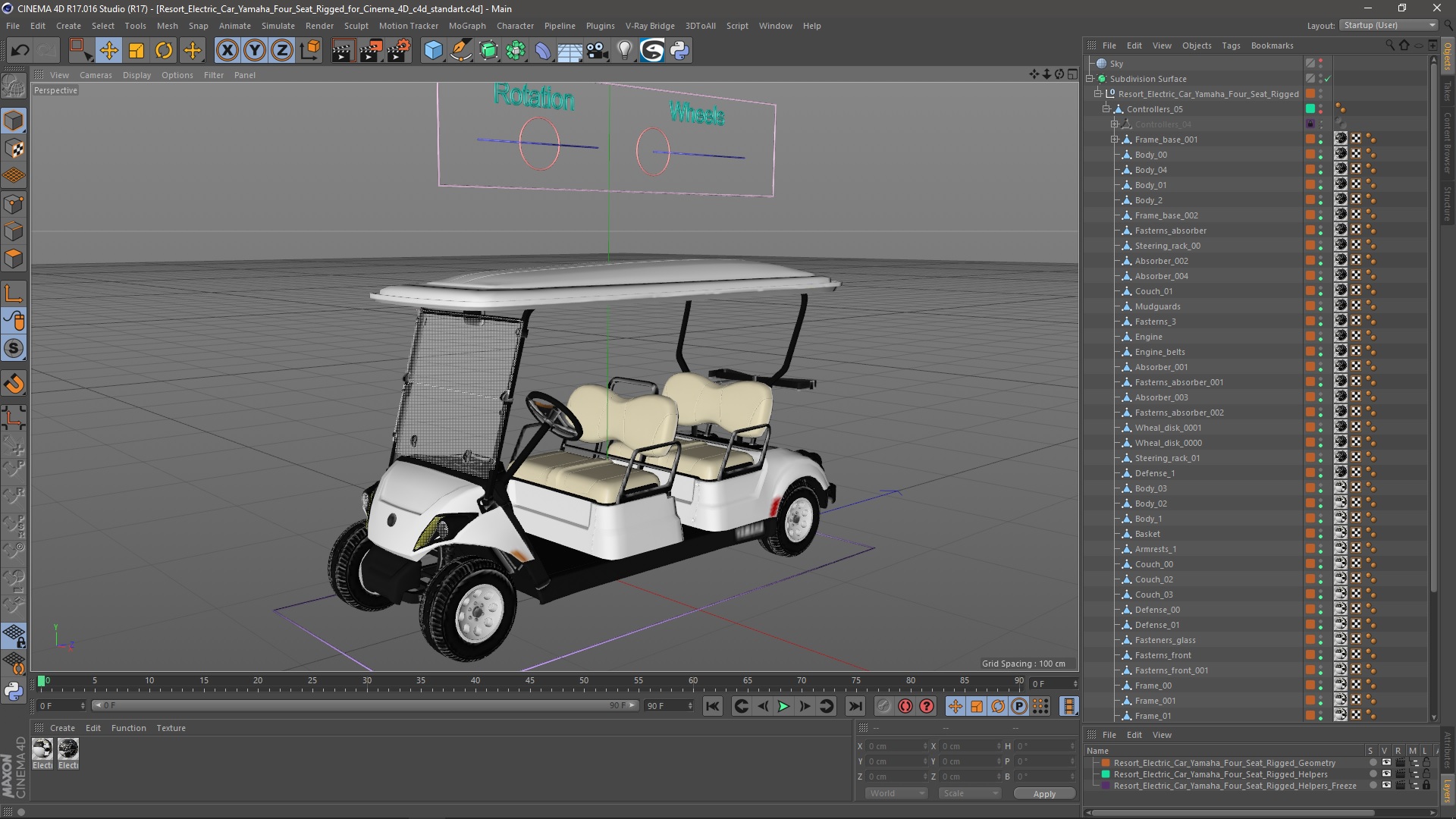 Resort Electric Car Yamaha Four Seat Rigged for Cinema 4D 3D