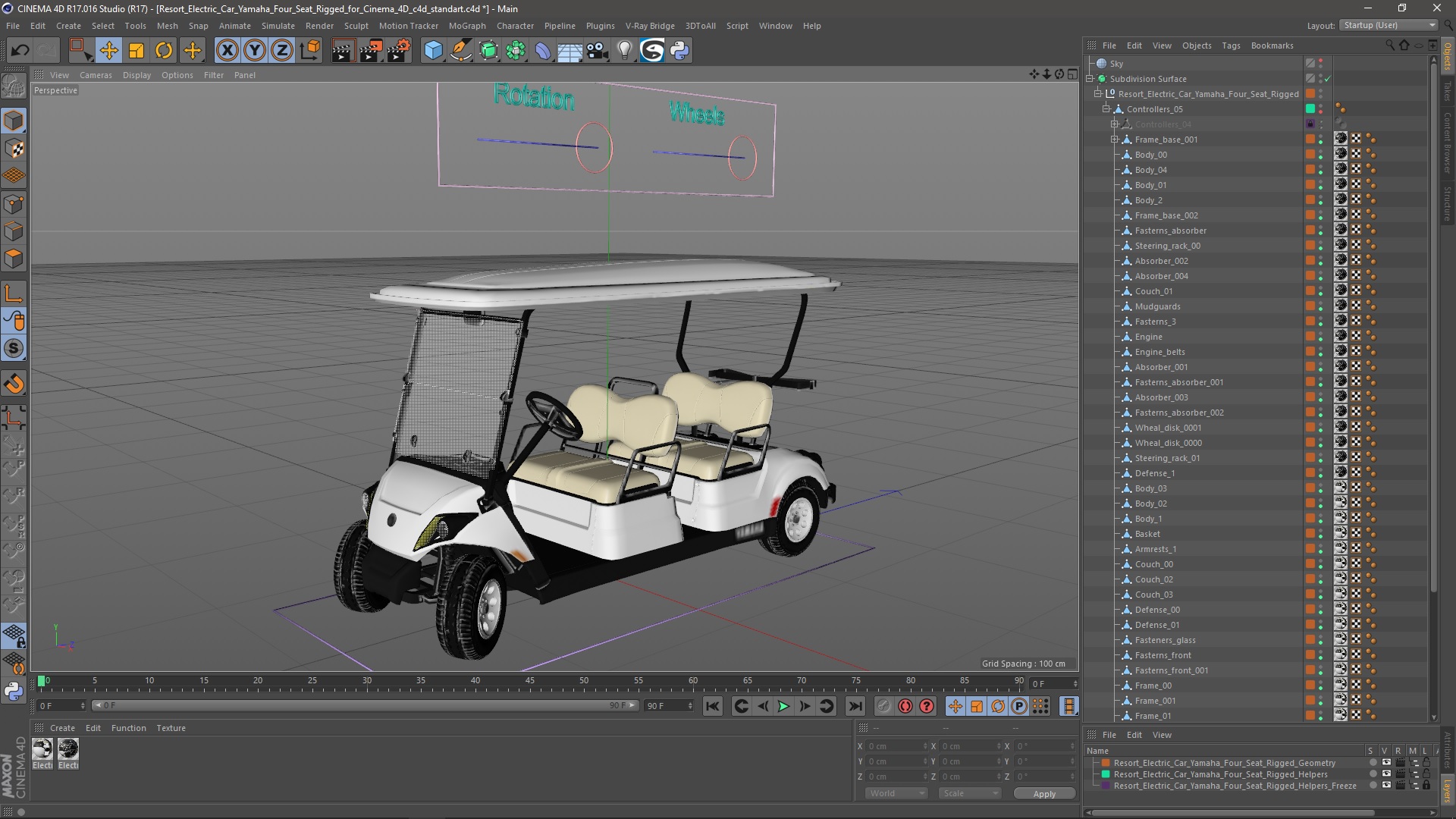 Resort Electric Car Yamaha Four Seat Rigged for Cinema 4D 3D
