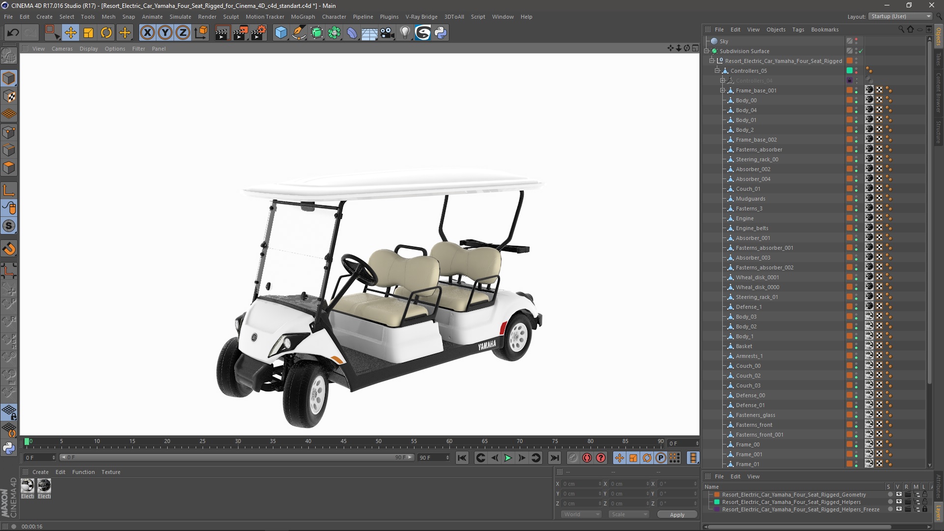 Resort Electric Car Yamaha Four Seat Rigged for Cinema 4D 3D
