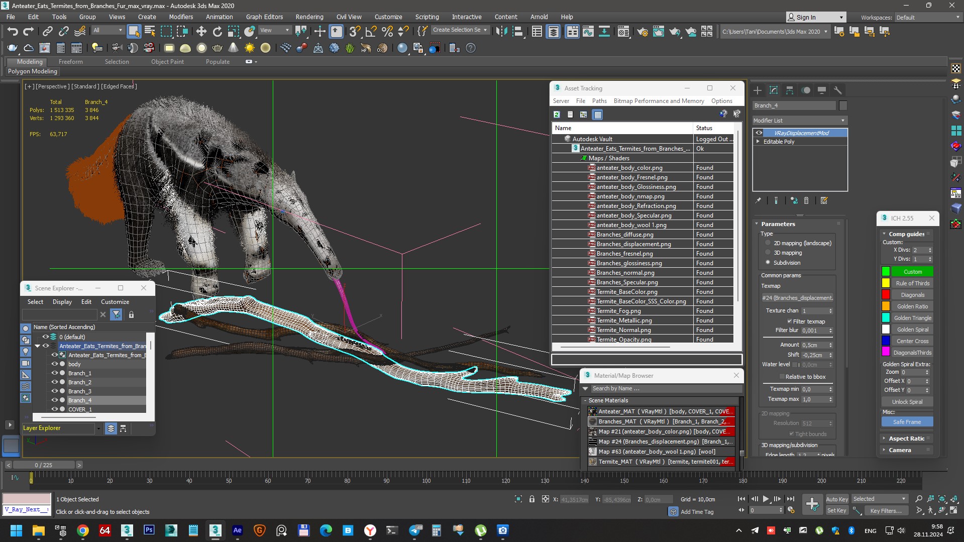 3D model Anteater Eats Termites from Branches Fur