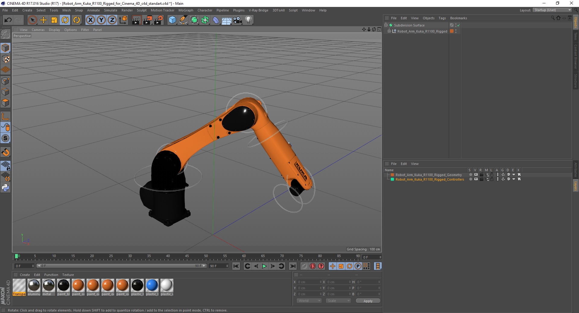 3D Robot Arm Kuka R1100 Rigged for Cinema 4D