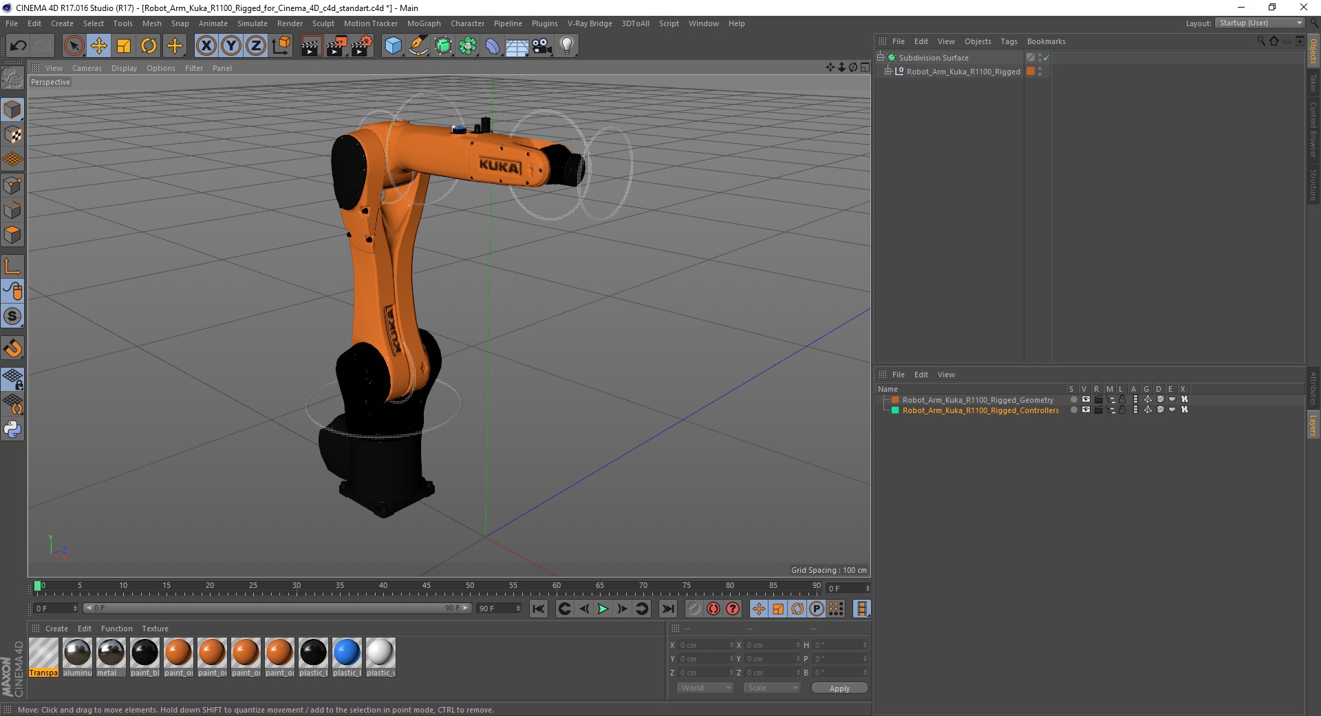 3D Robot Arm Kuka R1100 Rigged for Cinema 4D