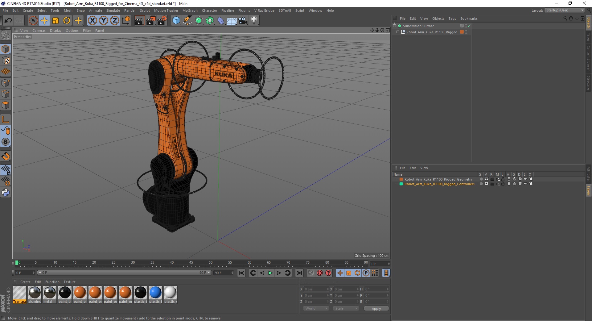 3D Robot Arm Kuka R1100 Rigged for Cinema 4D