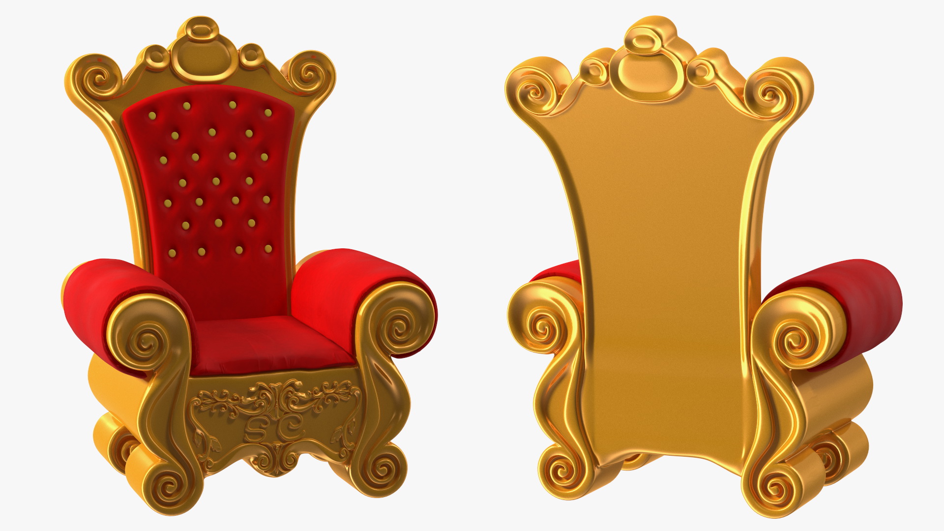 Santa Throne Chair in Red Velvet and Gold Frame 3D