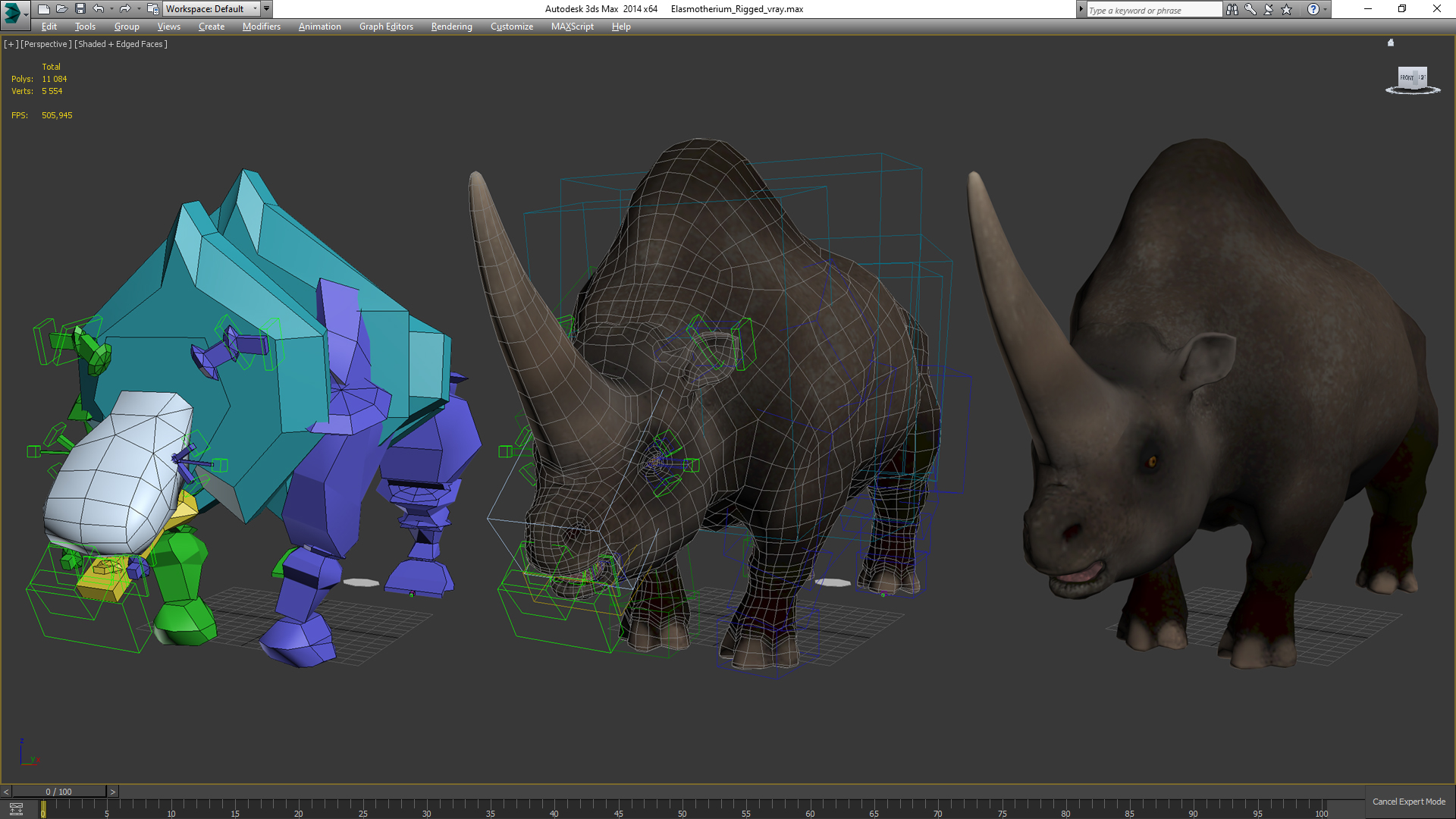 Elasmotherium Rigged for Maya 3D model