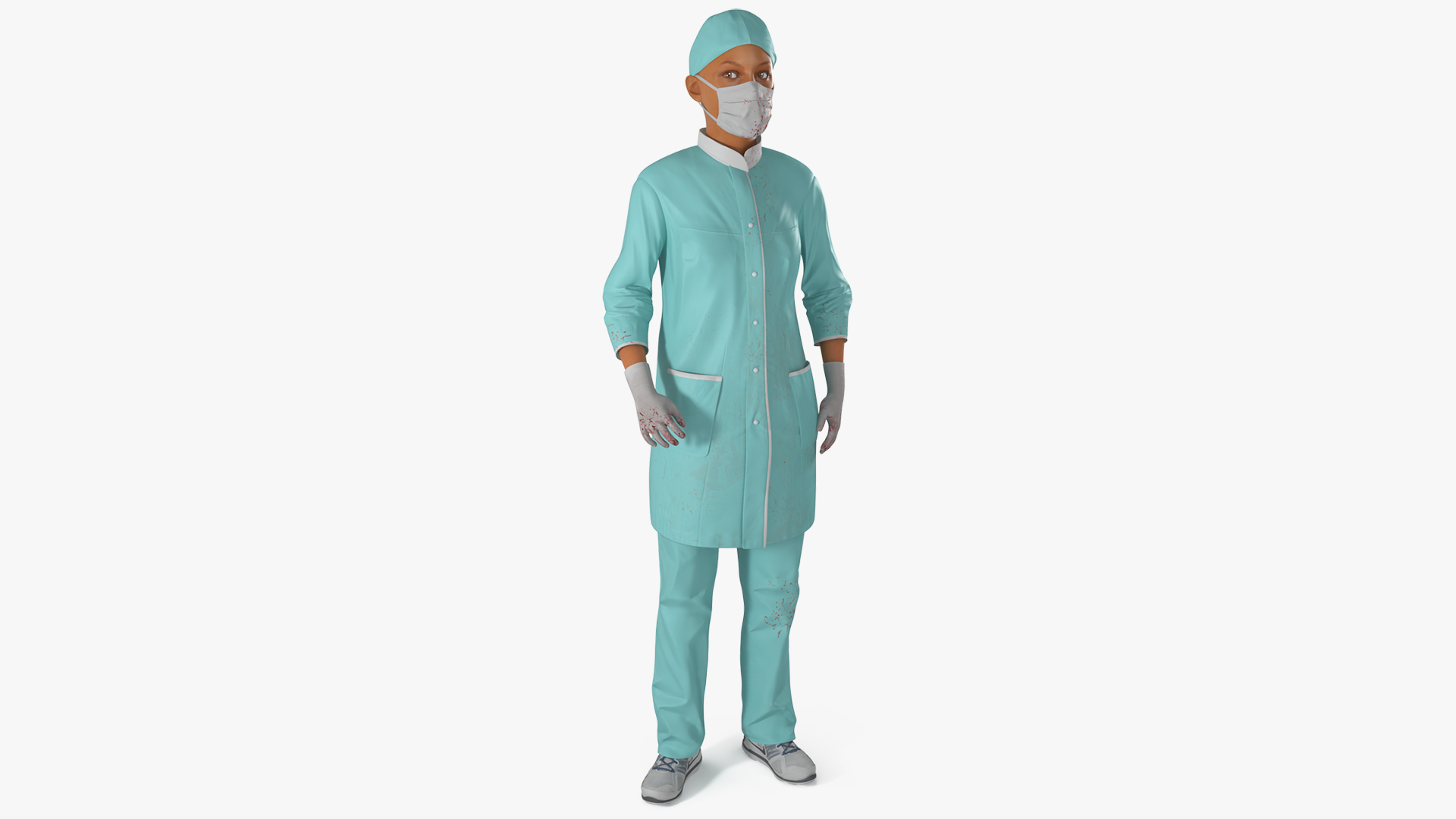 Female Doctor Wearing Face Mask Stained with Blood Rigged 3D