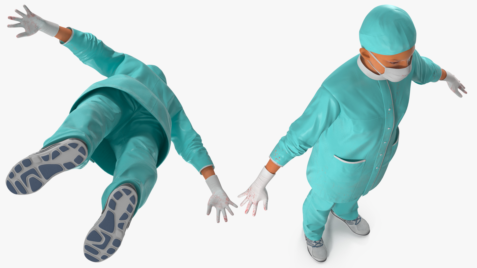 Female Doctor Wearing Face Mask Stained with Blood Rigged 3D