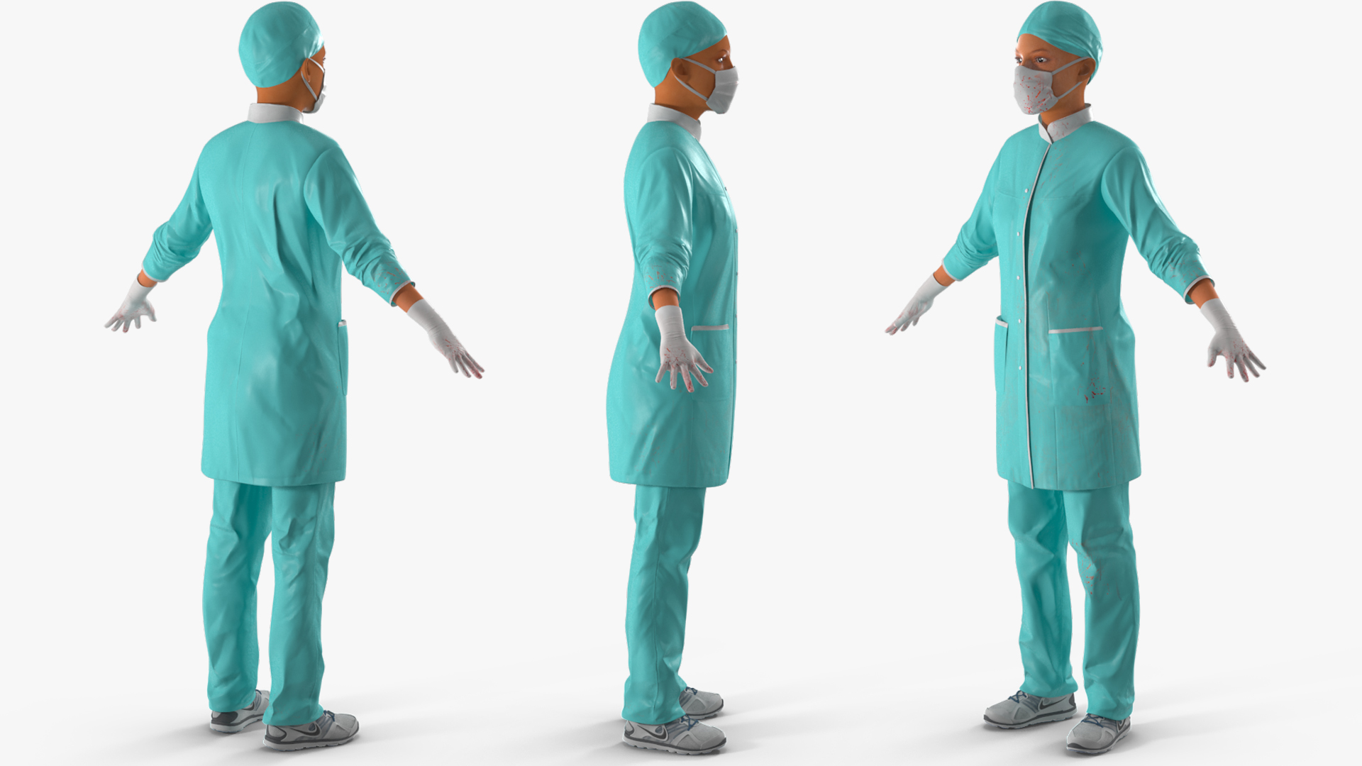 Female Doctor Wearing Face Mask Stained with Blood Rigged 3D