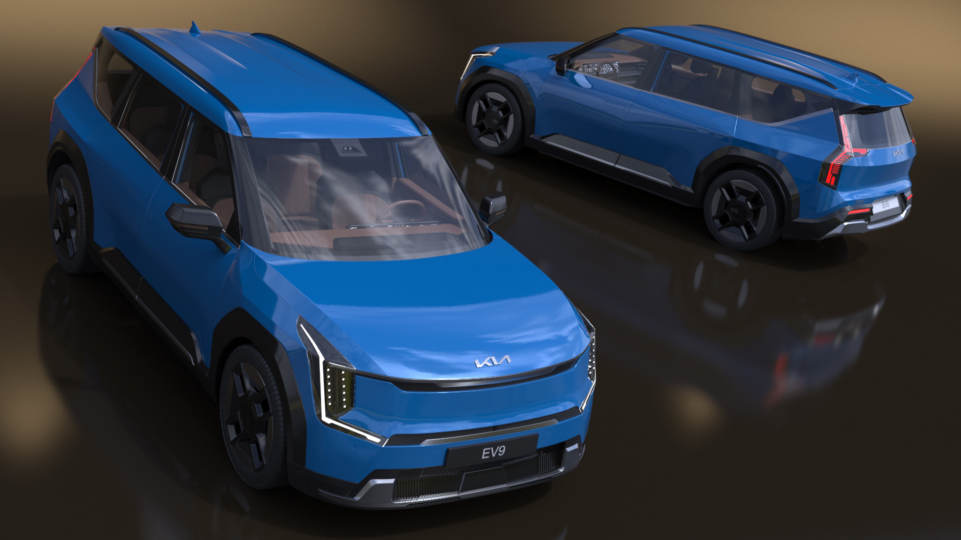 KIA EV9 SUV Ocean Blue 3D