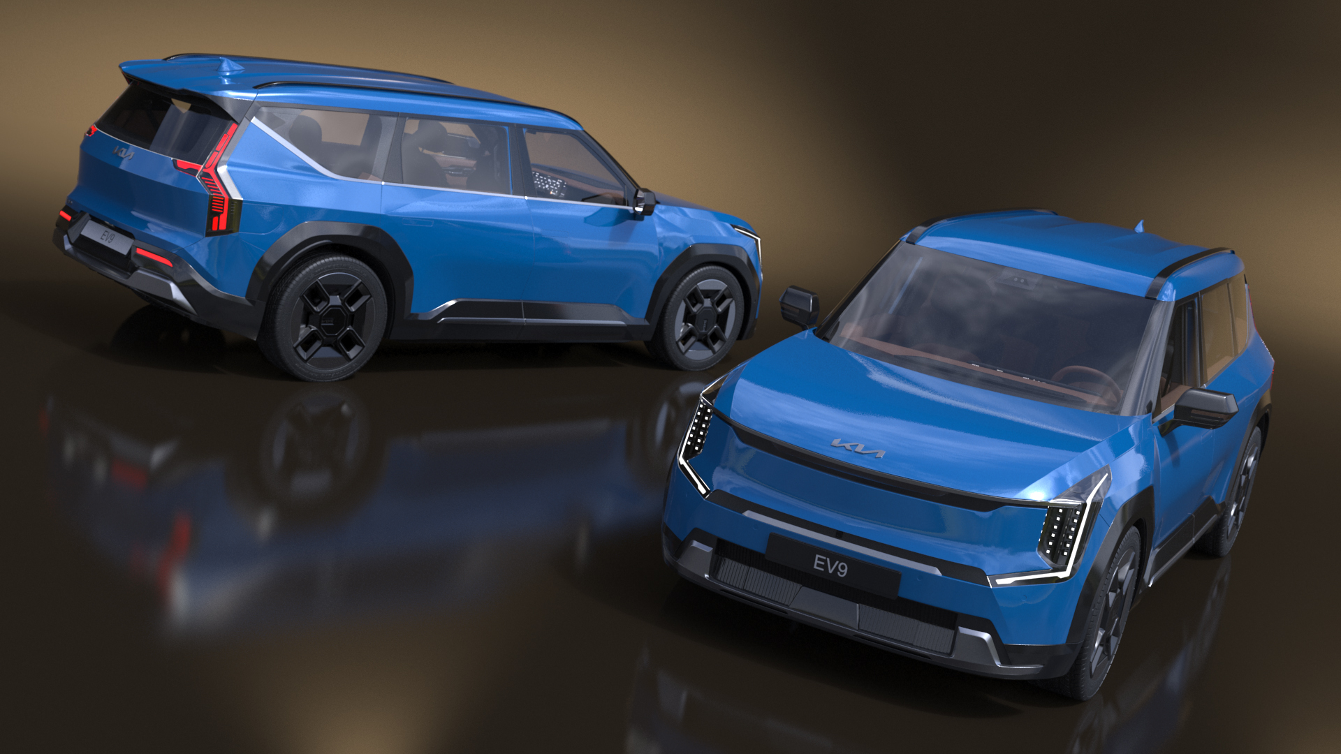 KIA EV9 SUV Ocean Blue 3D