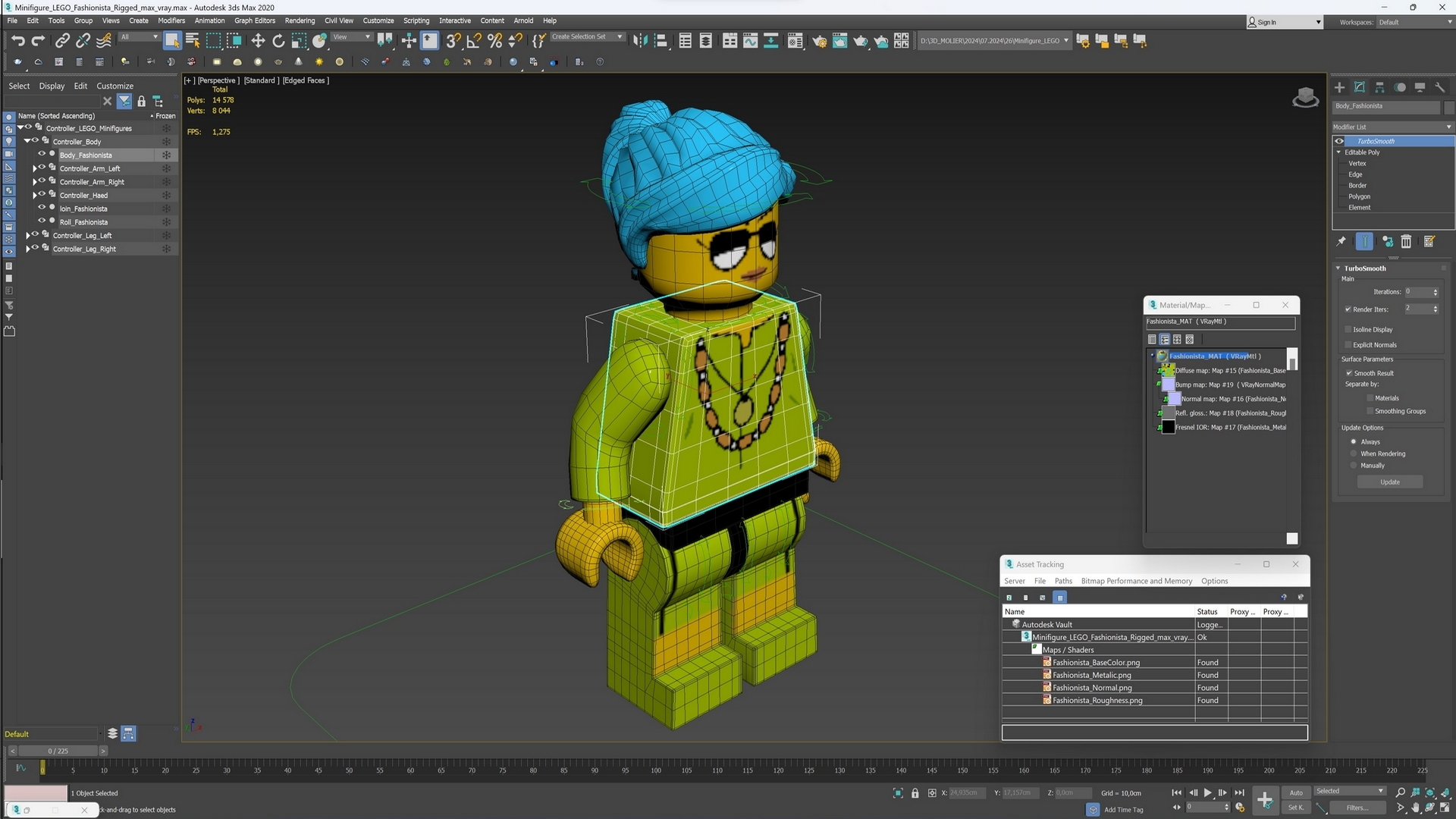 3D Minifigure LEGO Fashionista Rigged for Maya model