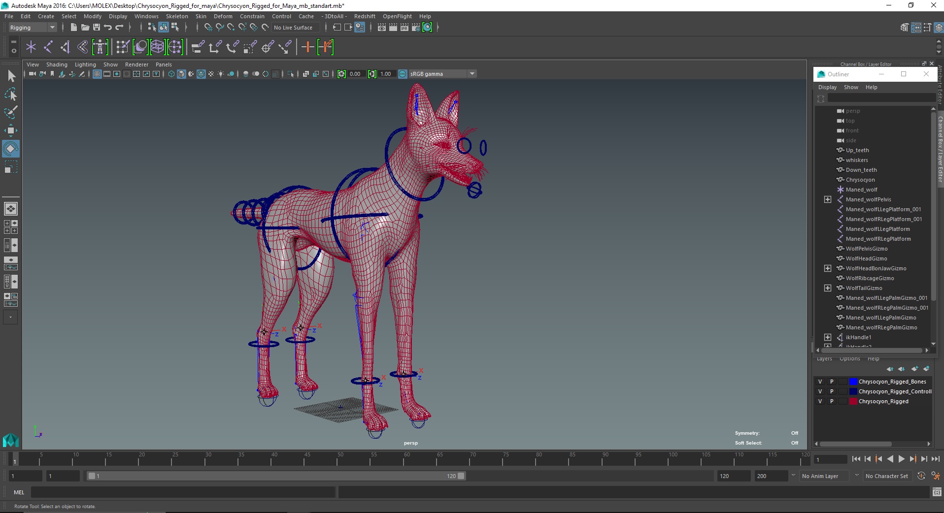 3D Chrysocyon Rigged for Maya