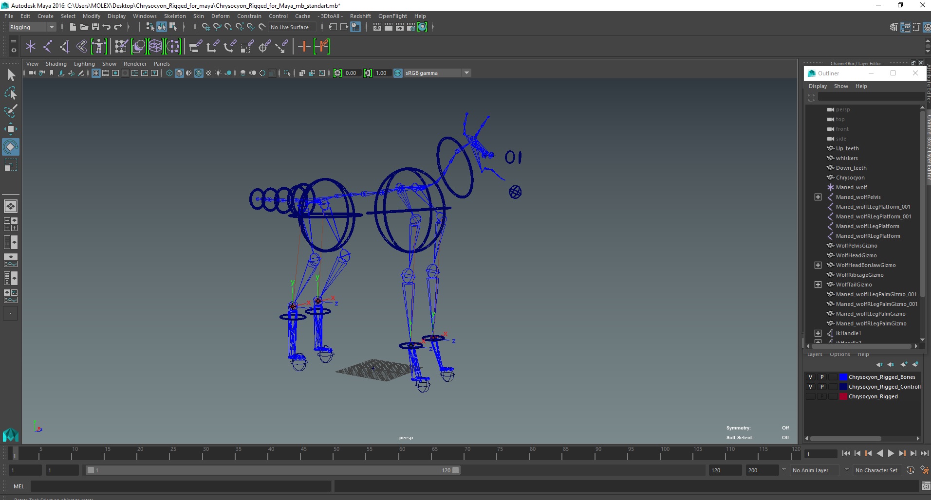 3D Chrysocyon Rigged for Maya
