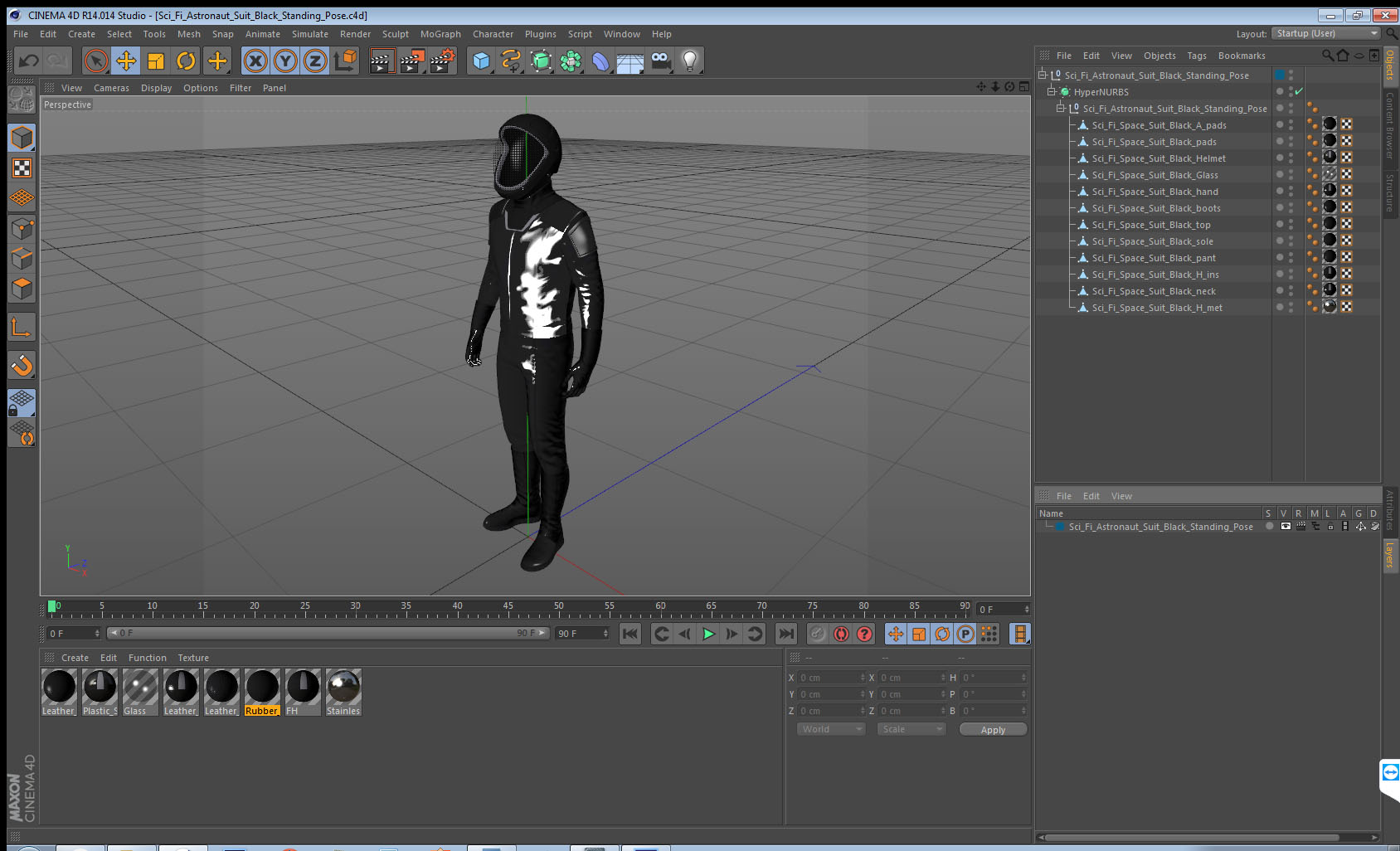 3D Sci Fi Astronaut Suit Black Standing Pose