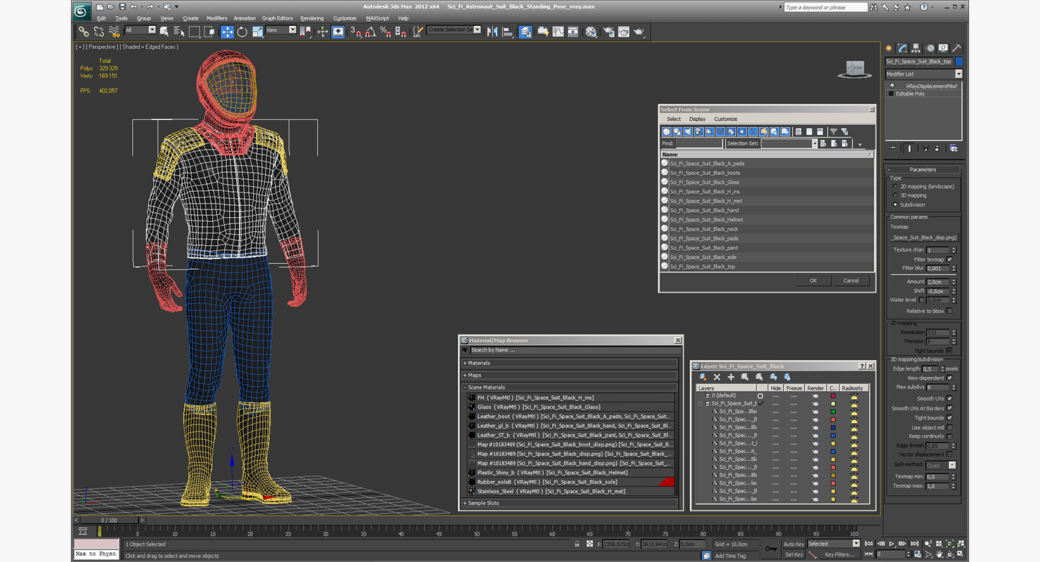 3D Sci Fi Astronaut Suit Black Standing Pose