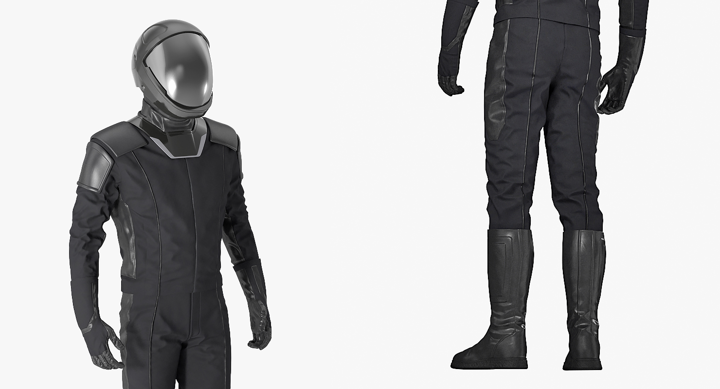3D Sci Fi Astronaut Suit Black Standing Pose