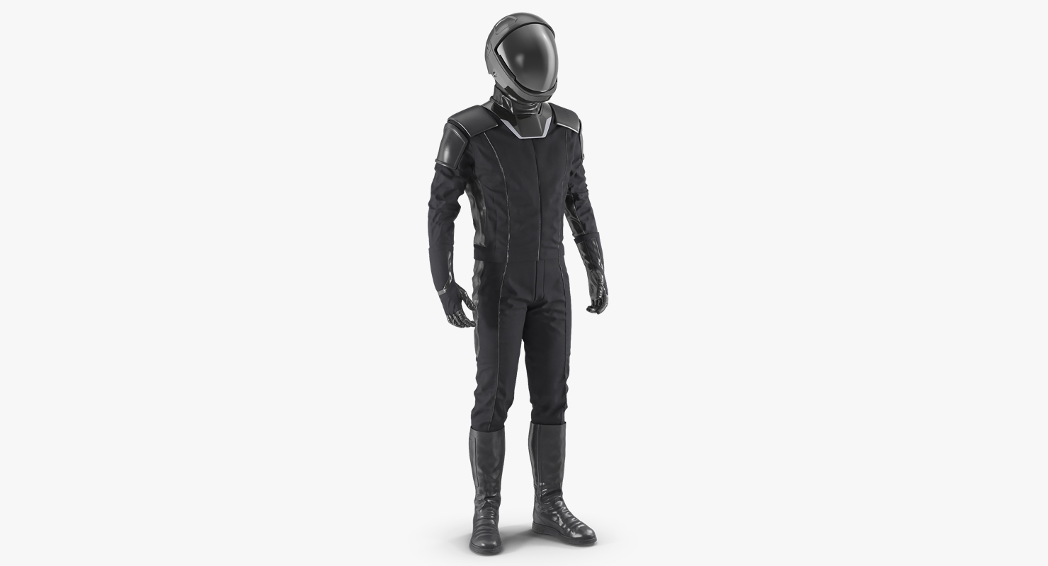 3D Sci Fi Astronaut Suit Black Standing Pose