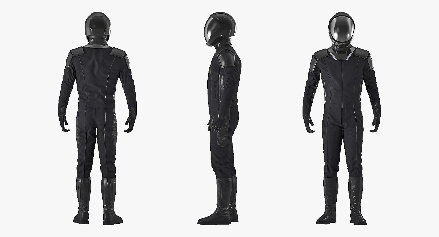 3D Sci Fi Astronaut Suit Black Standing Pose