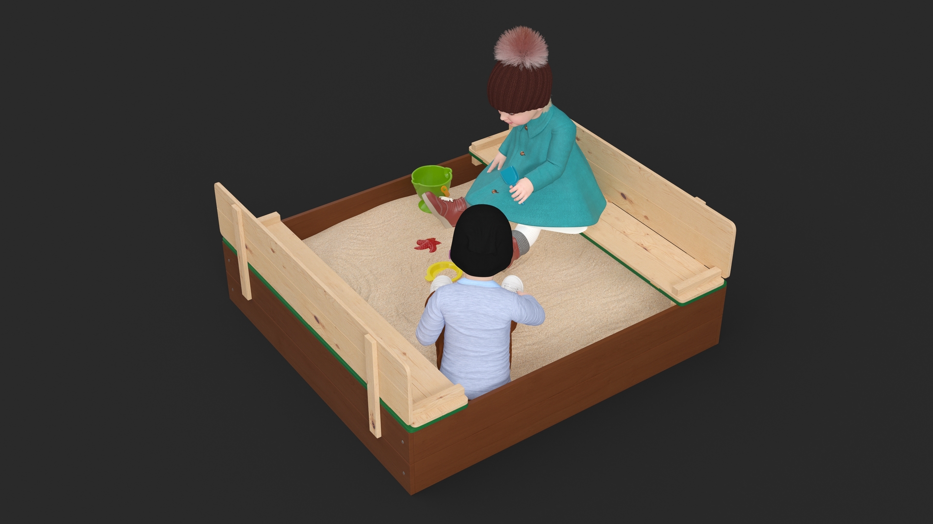 Toddler Children in Sandpit 3D