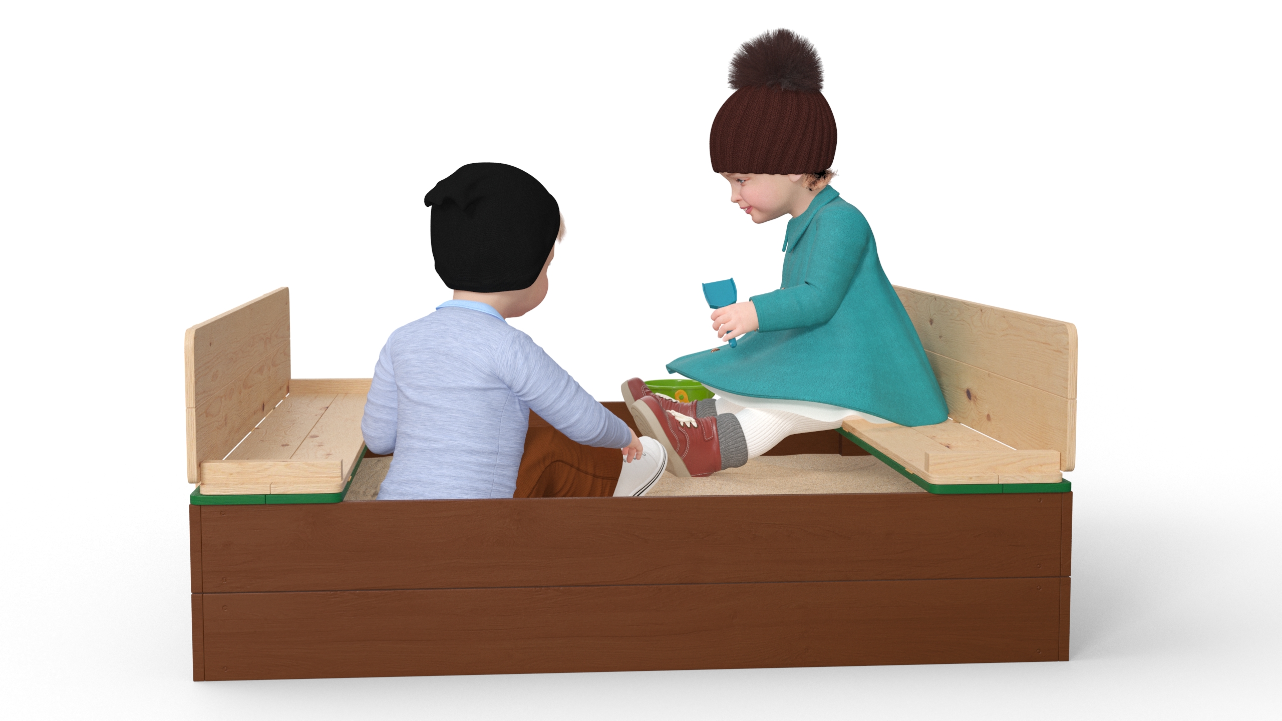 Toddler Children in Sandpit 3D
