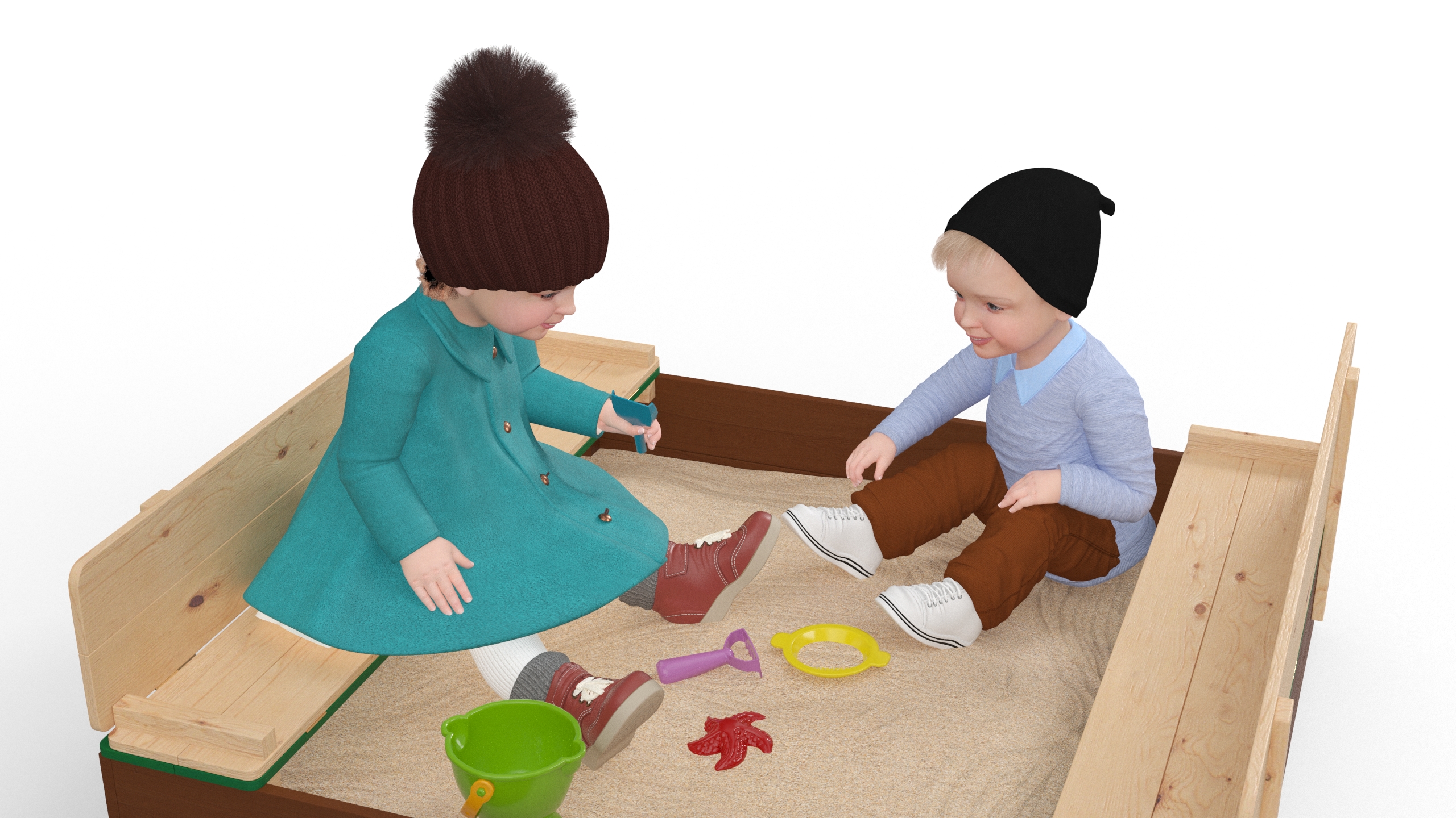 Toddler Children in Sandpit 3D
