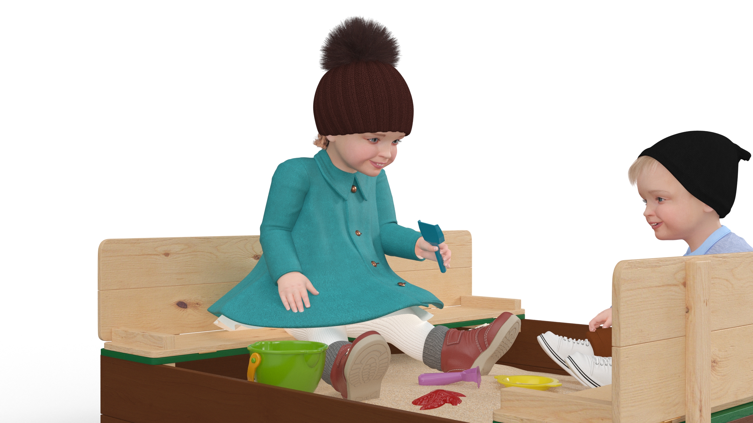 Toddler Children in Sandpit 3D