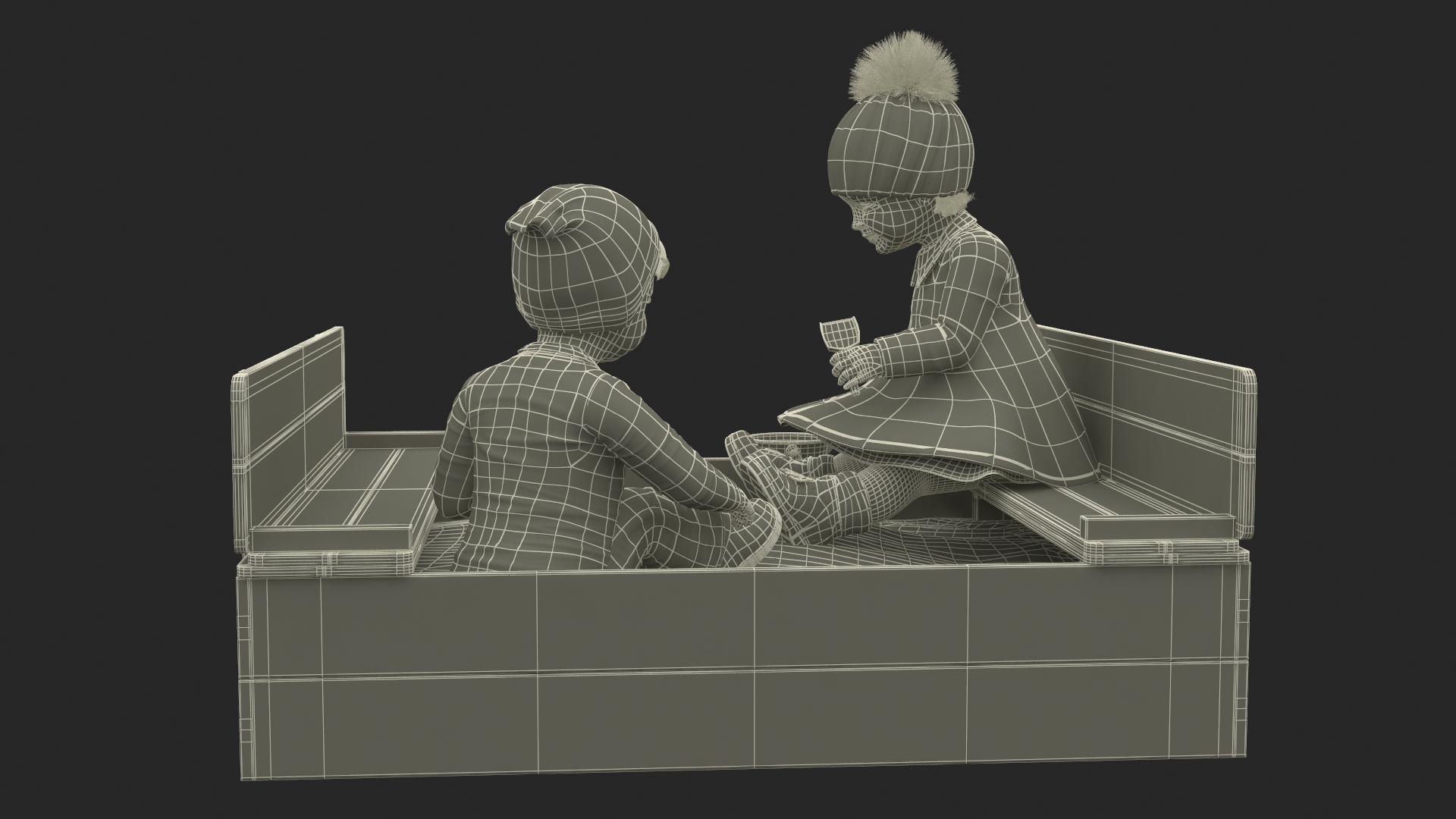 Toddler Children in Sandpit 3D